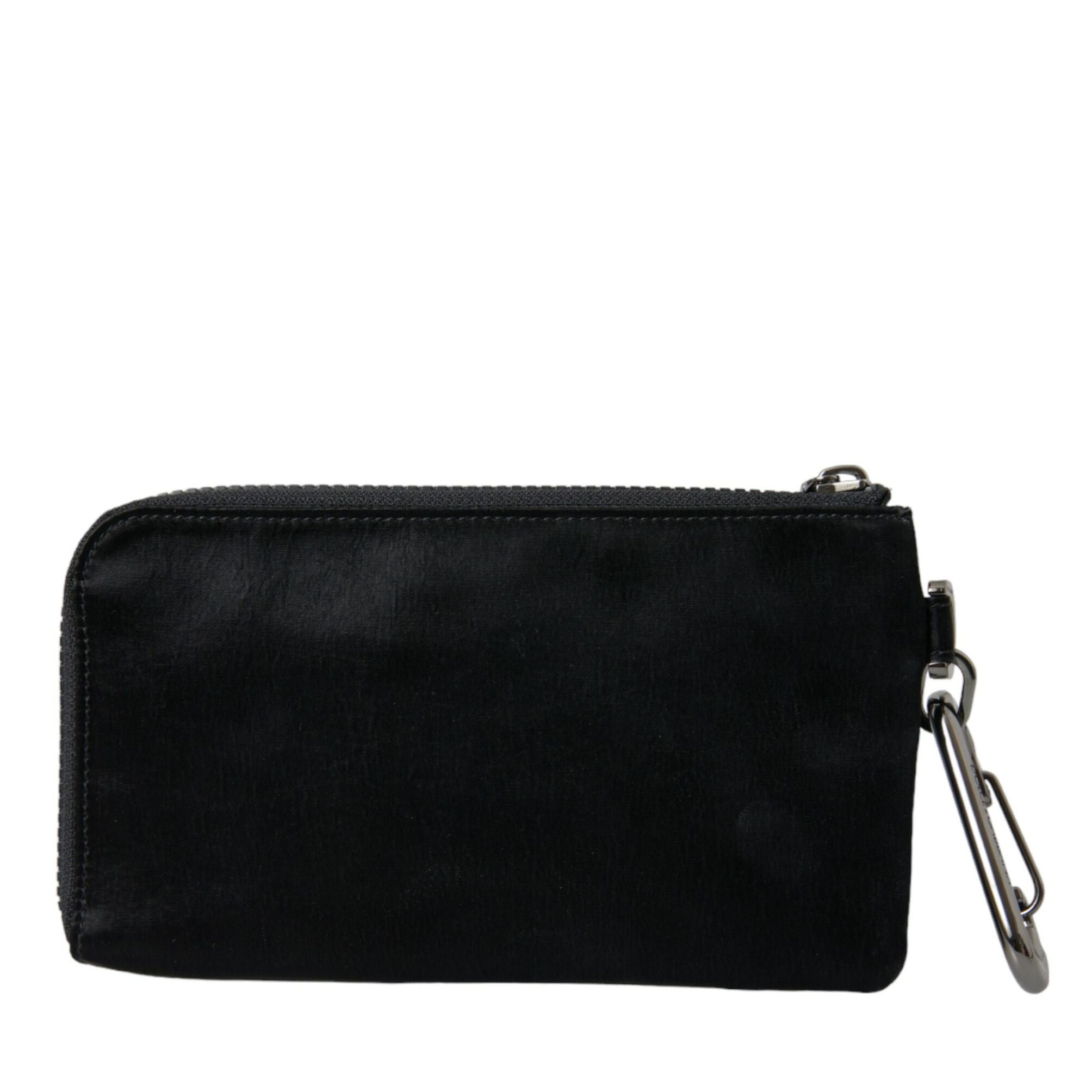 Dolce & Gabbana Black Nylon Logo Plaque Keyring Pouch Clutch Bags