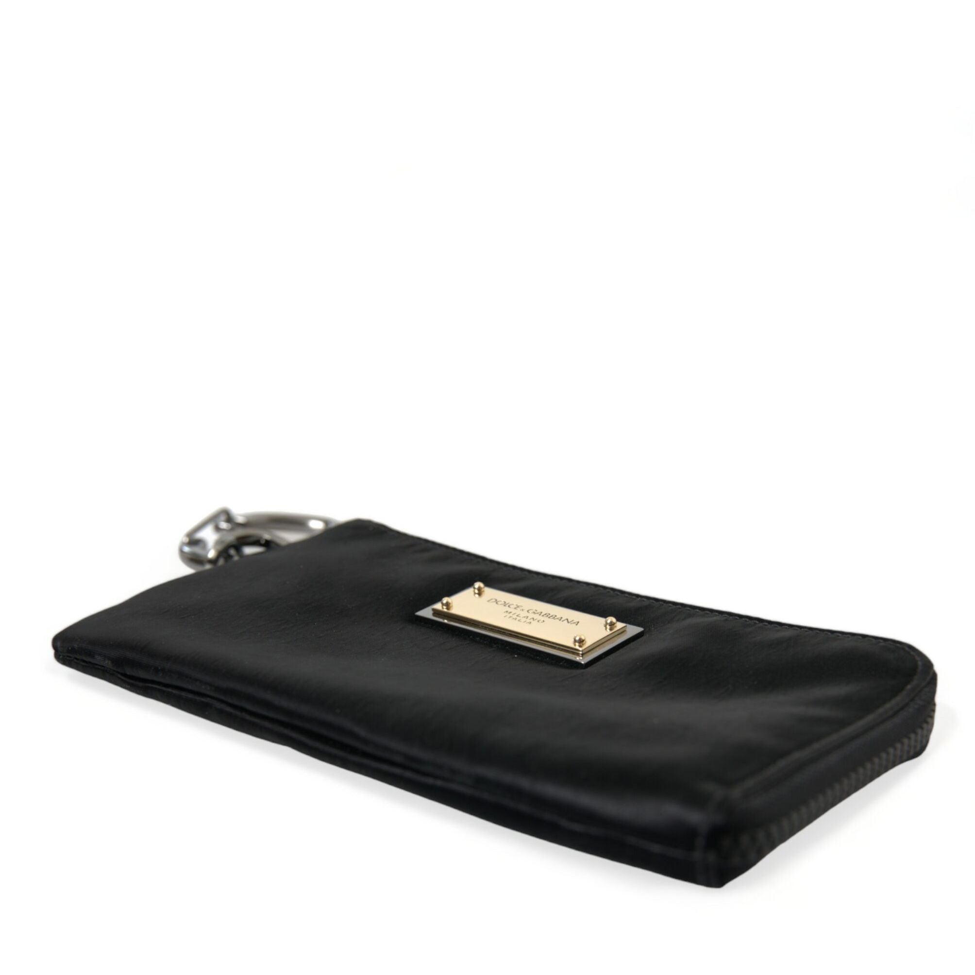 Dolce & Gabbana Black Nylon Logo Plaque Keyring Pouch Clutch Bags