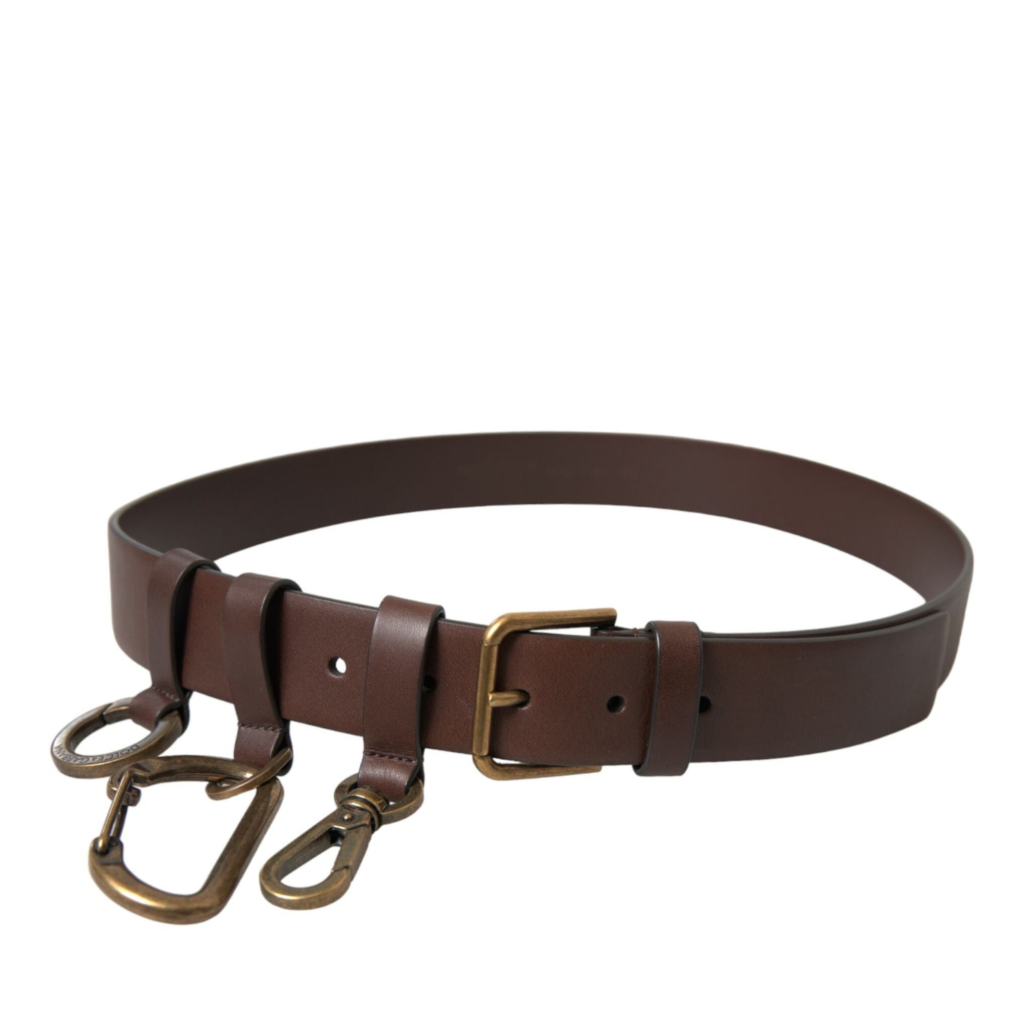 Dolce & Gabbana Brown Calf Leather Gold Metal Buckle Belt