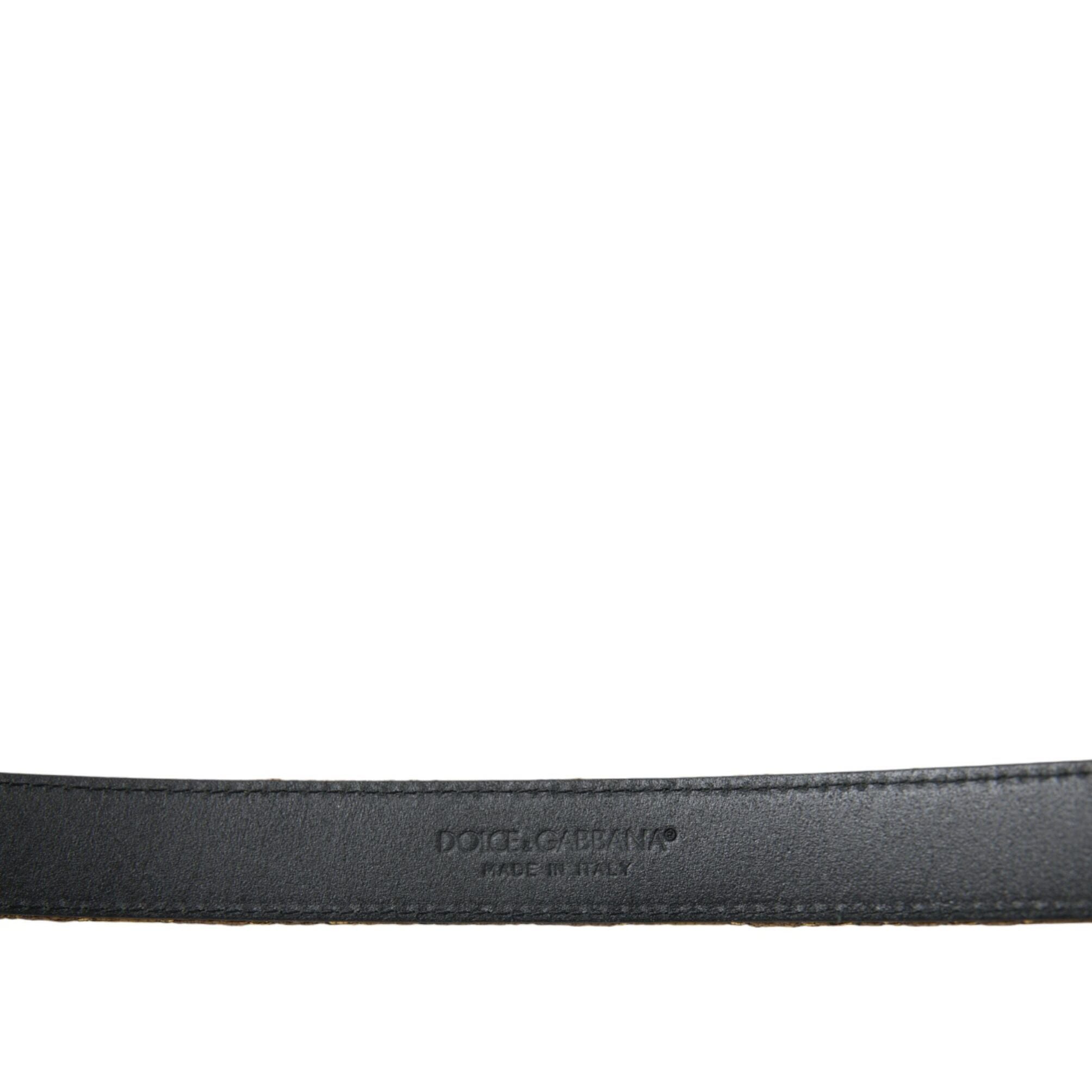Dolce & Gabbana Gold Leather Jacquard Silver Metal Buckle Belt