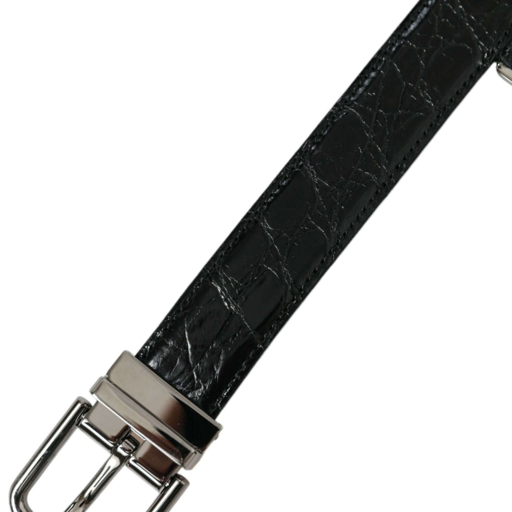 Dolce & Gabbana Black Leather Silver Metal Buckle Belt