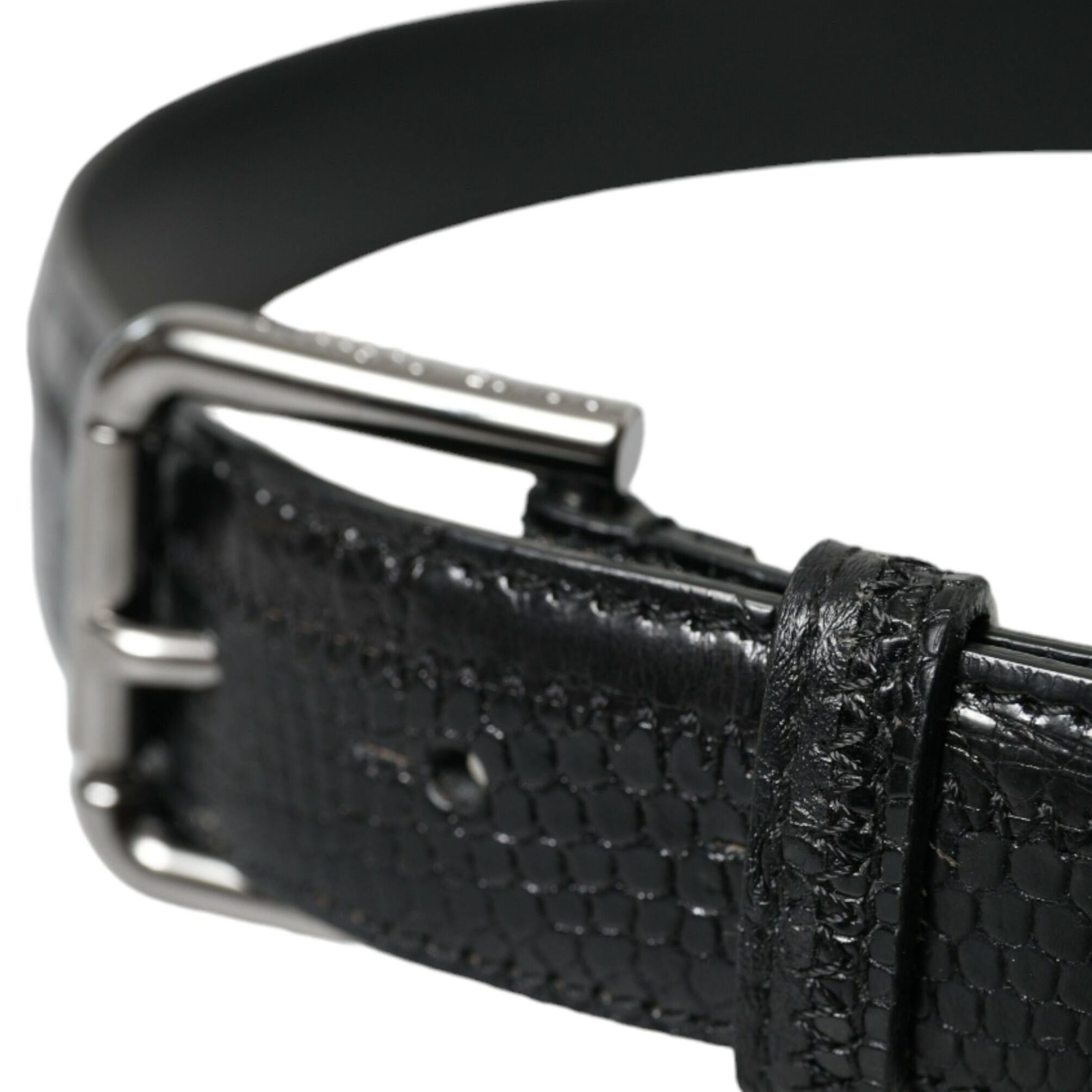 Dolce & Gabbana Black Exotic Leather Silver Metal Buckle Belt