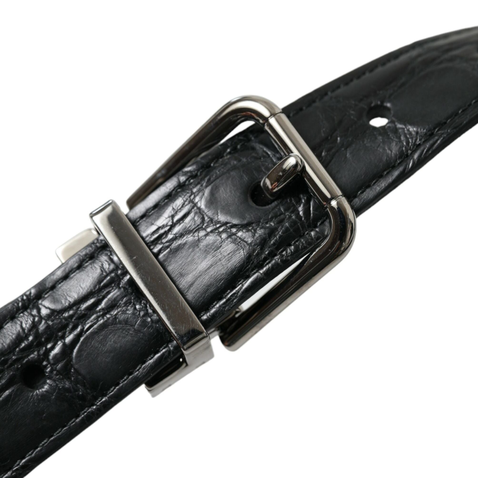 Dolce & Gabbana Black Leather Silver Metal Buckle Belt
