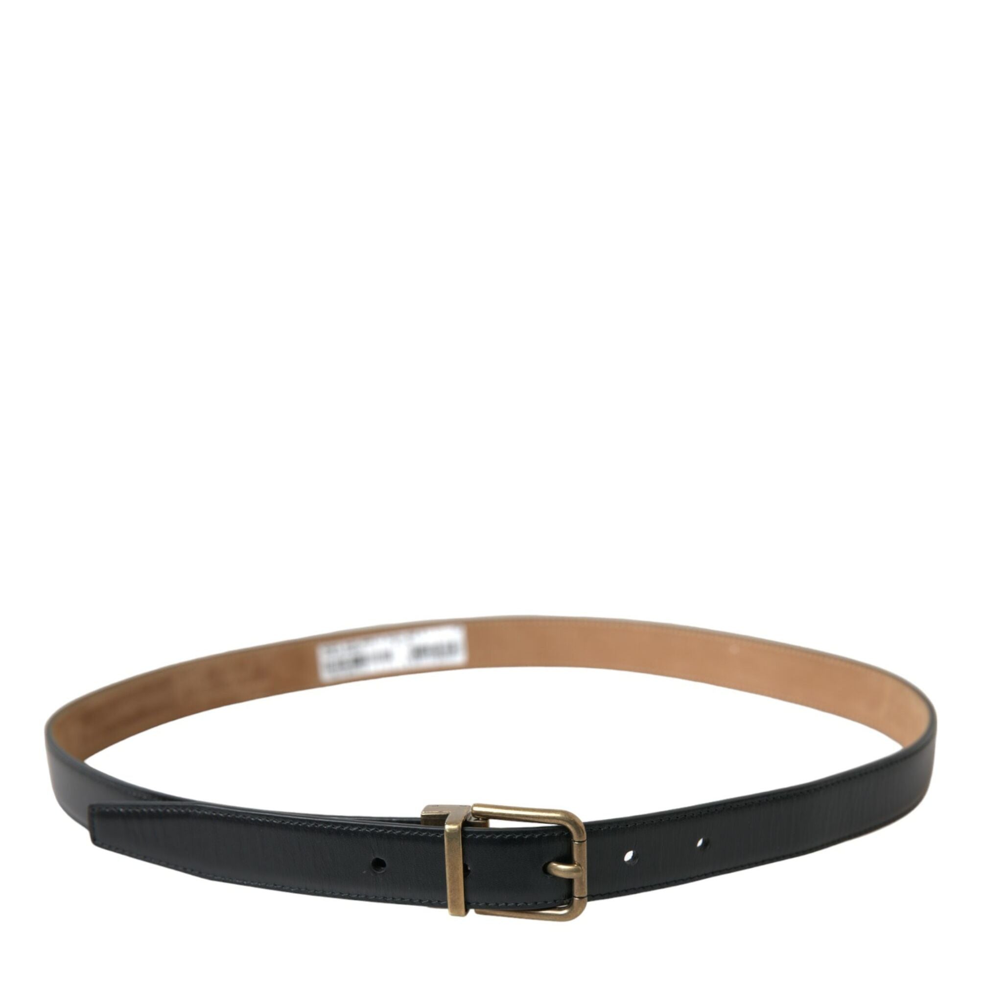 Dolce & Gabbana Black Calf Leather Gold Metal Buckle Belt