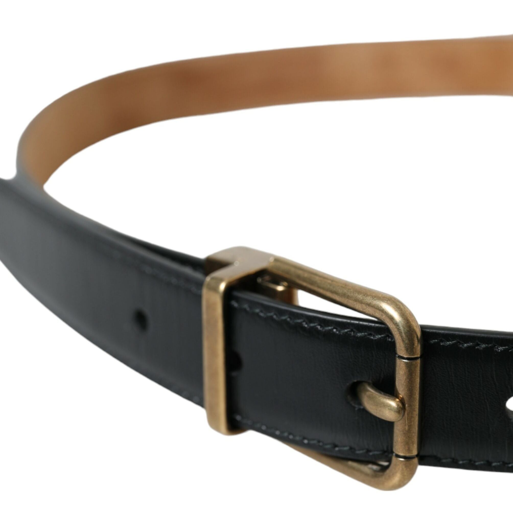 Dolce & Gabbana Black Calf Leather Gold Metal Buckle Belt