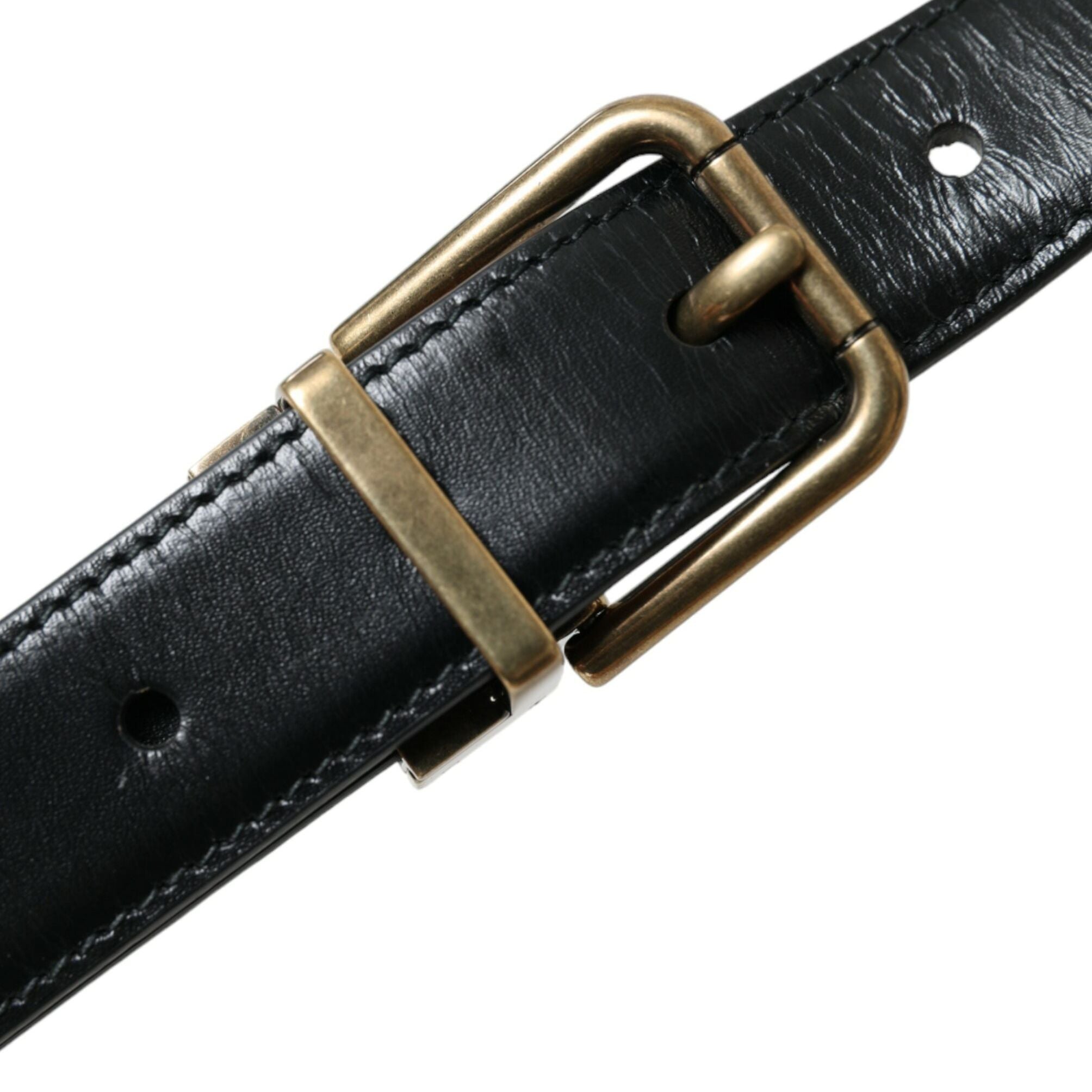 Dolce & Gabbana Black Calf Leather Gold Metal Buckle Belt