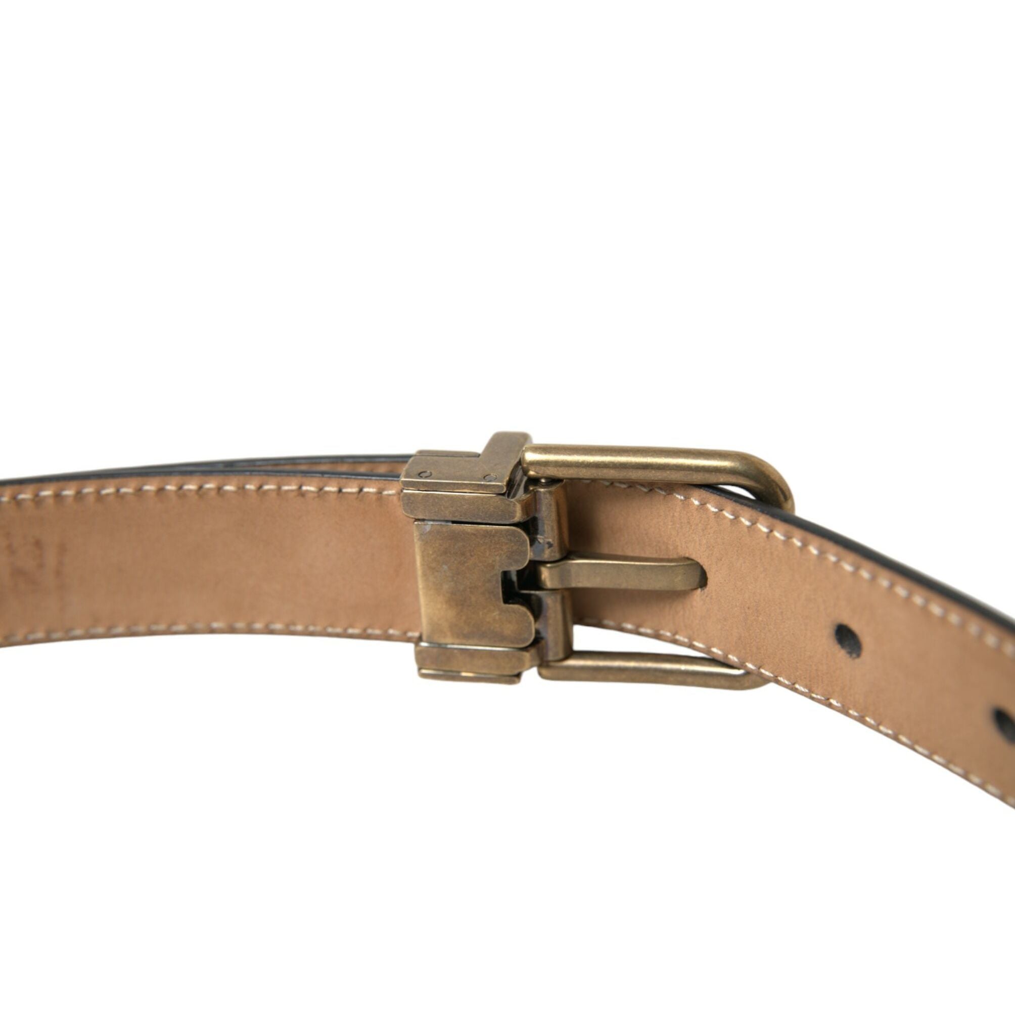 Dolce & Gabbana Black Calf Leather Gold Metal Buckle Belt