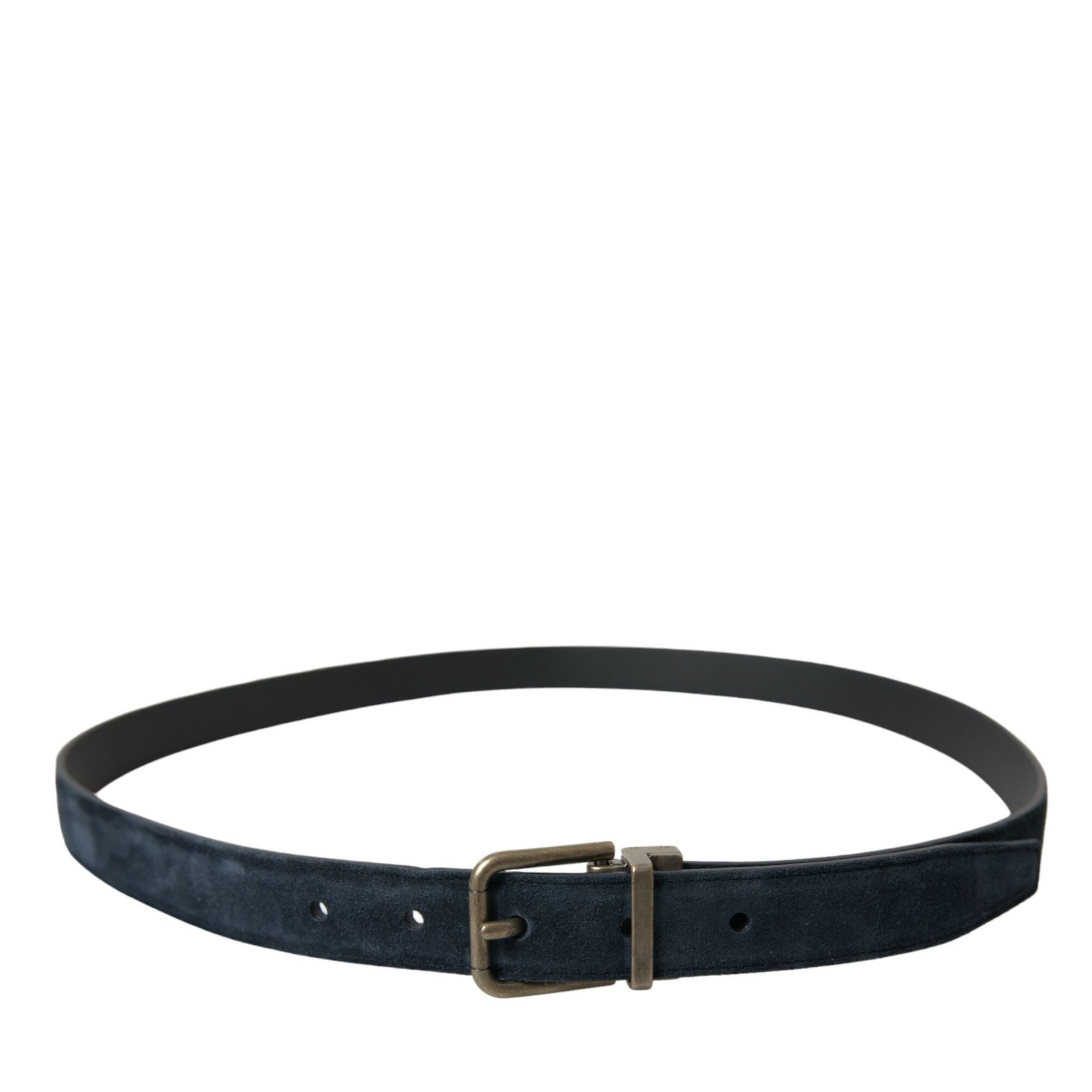 Dolce & Gabbana Blue Suede Leather Gold Metal Buckle Belt