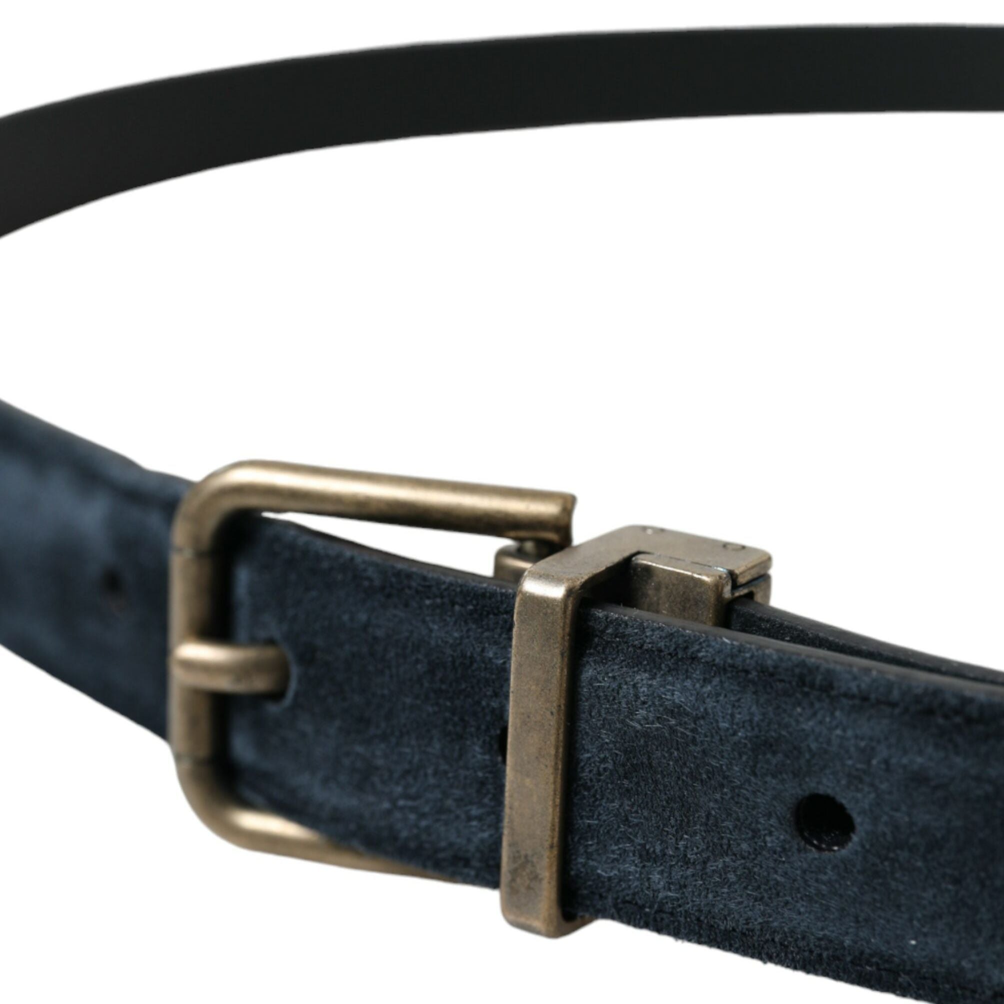 Dolce & Gabbana Blue Suede Leather Gold Metal Buckle Belt
