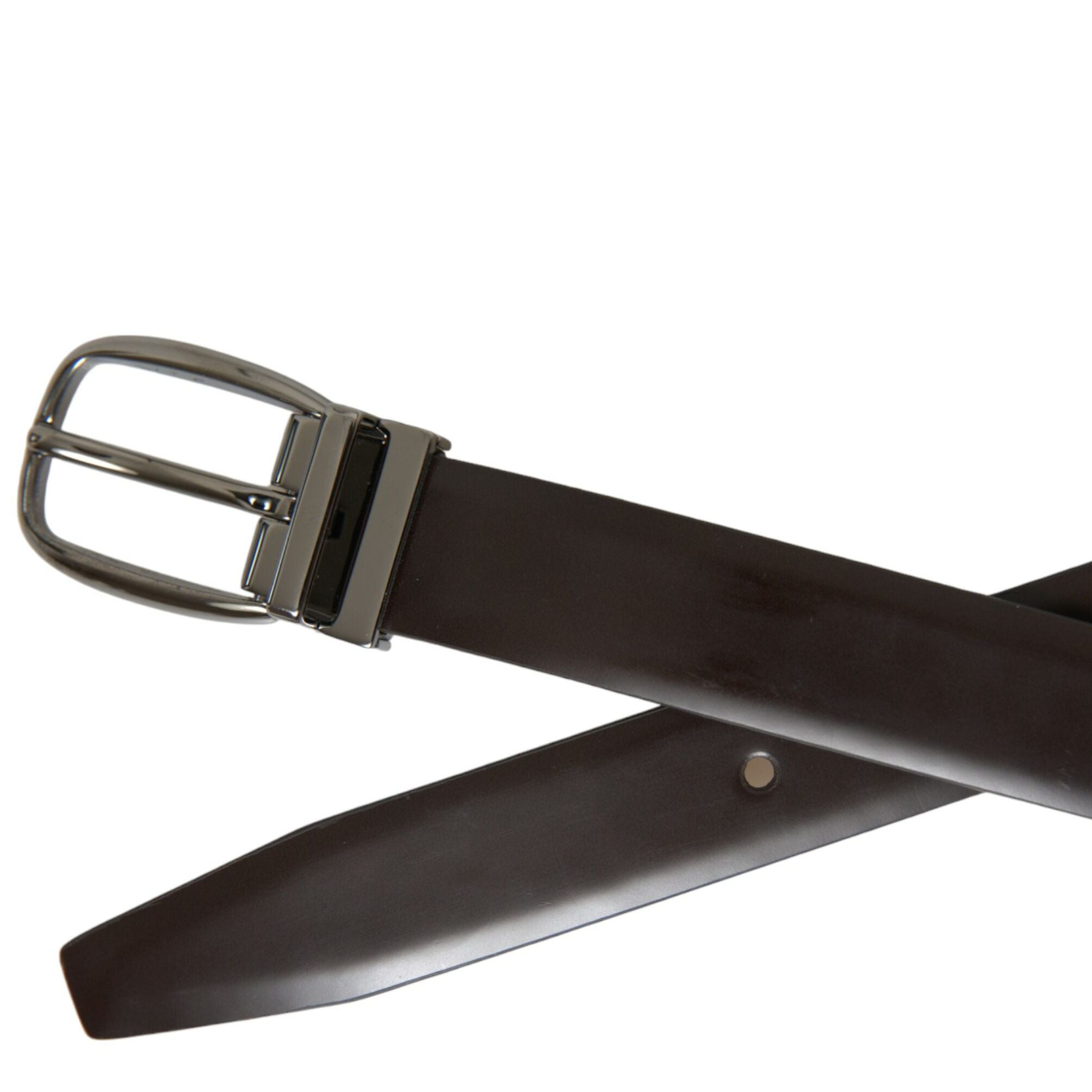 Dolce & Gabbana Dark Brown Leather Silver Metal Buckle Belt