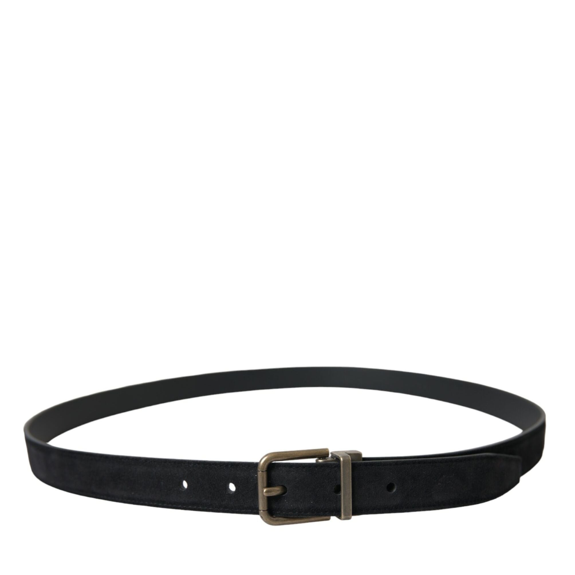Dolce & Gabbana Black Suede Leather Gold Metal Buckle Belt