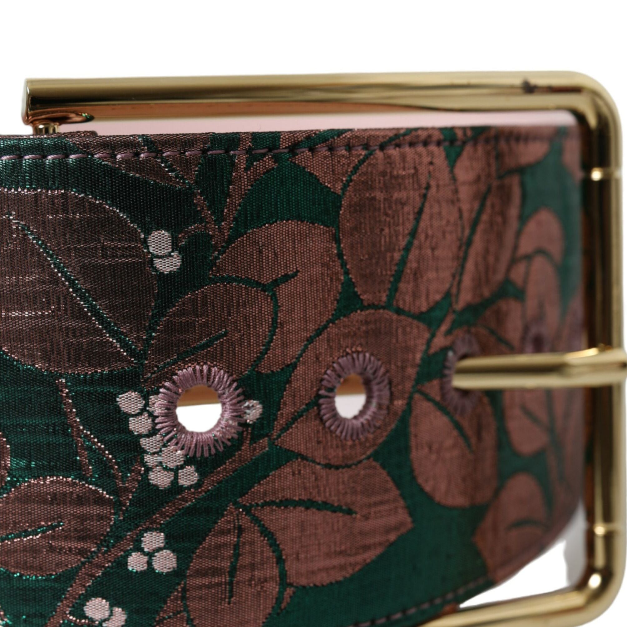 Dolce & Gabbana Multicolor Floral Jacquard Lurex Gold Buckle Belt