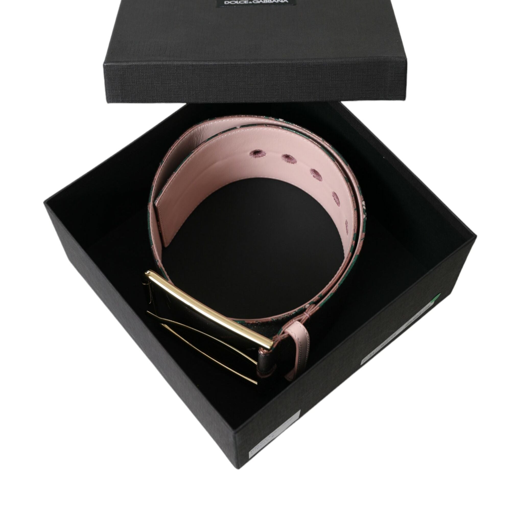 Dolce & Gabbana Multicolor Floral Jacquard Lurex Gold Buckle Belt