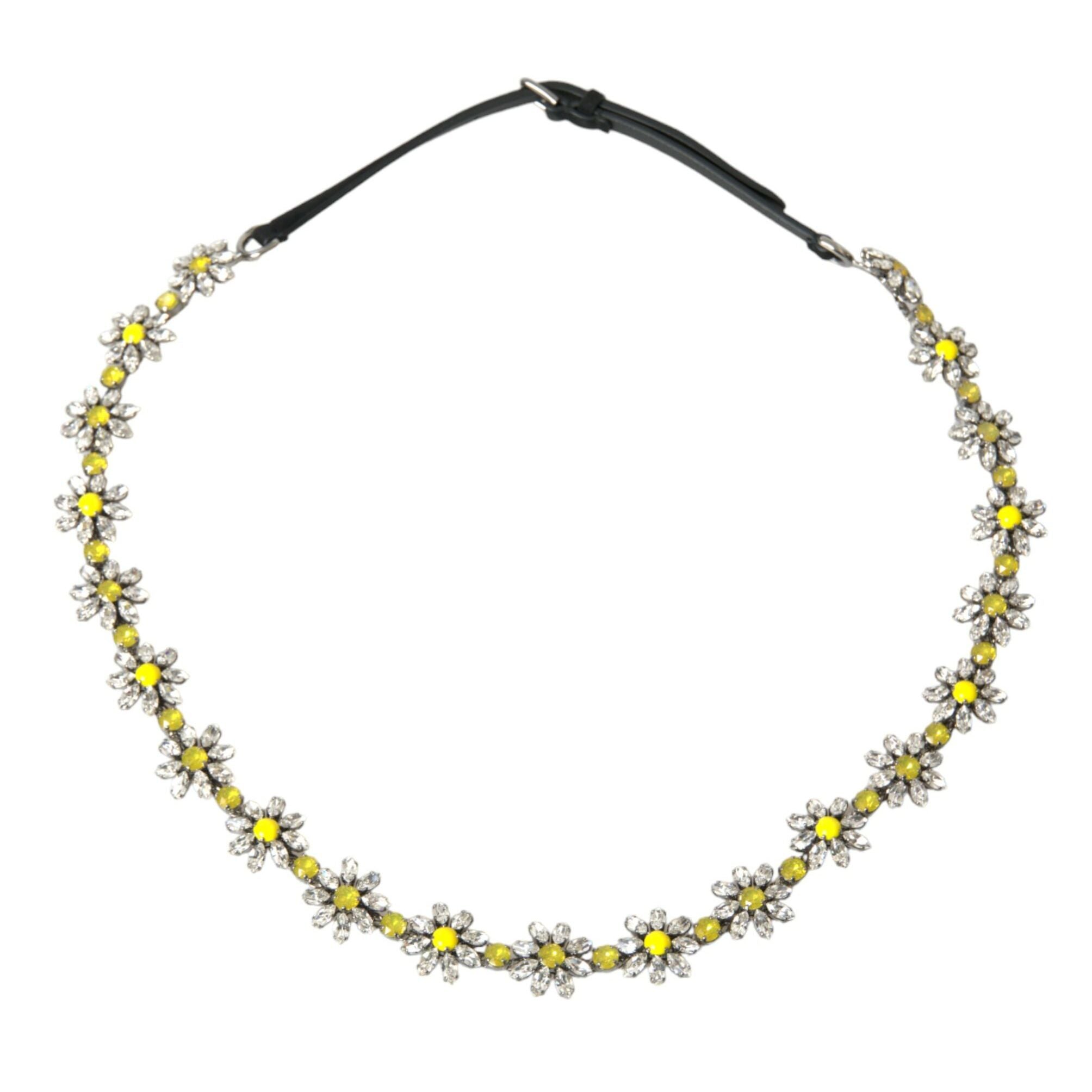 Dolce & Gabbana Black Daisy Crystal Dauphine Waist Belt