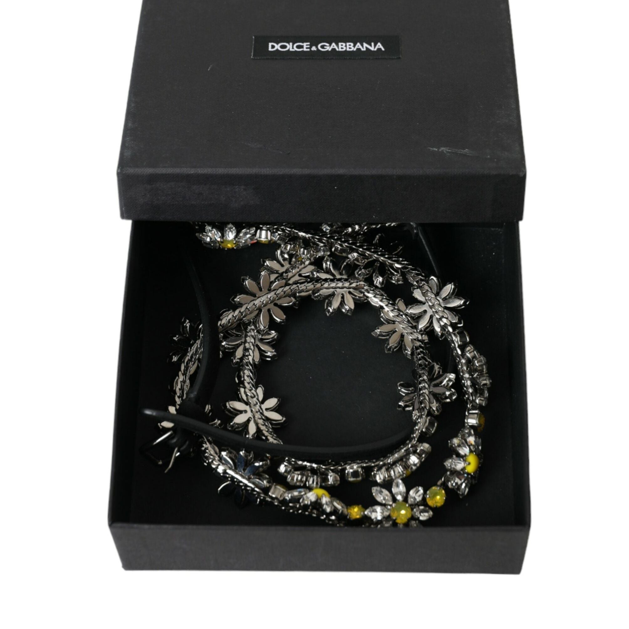Dolce & Gabbana Black Daisy Crystal Dauphine Waist Belt
