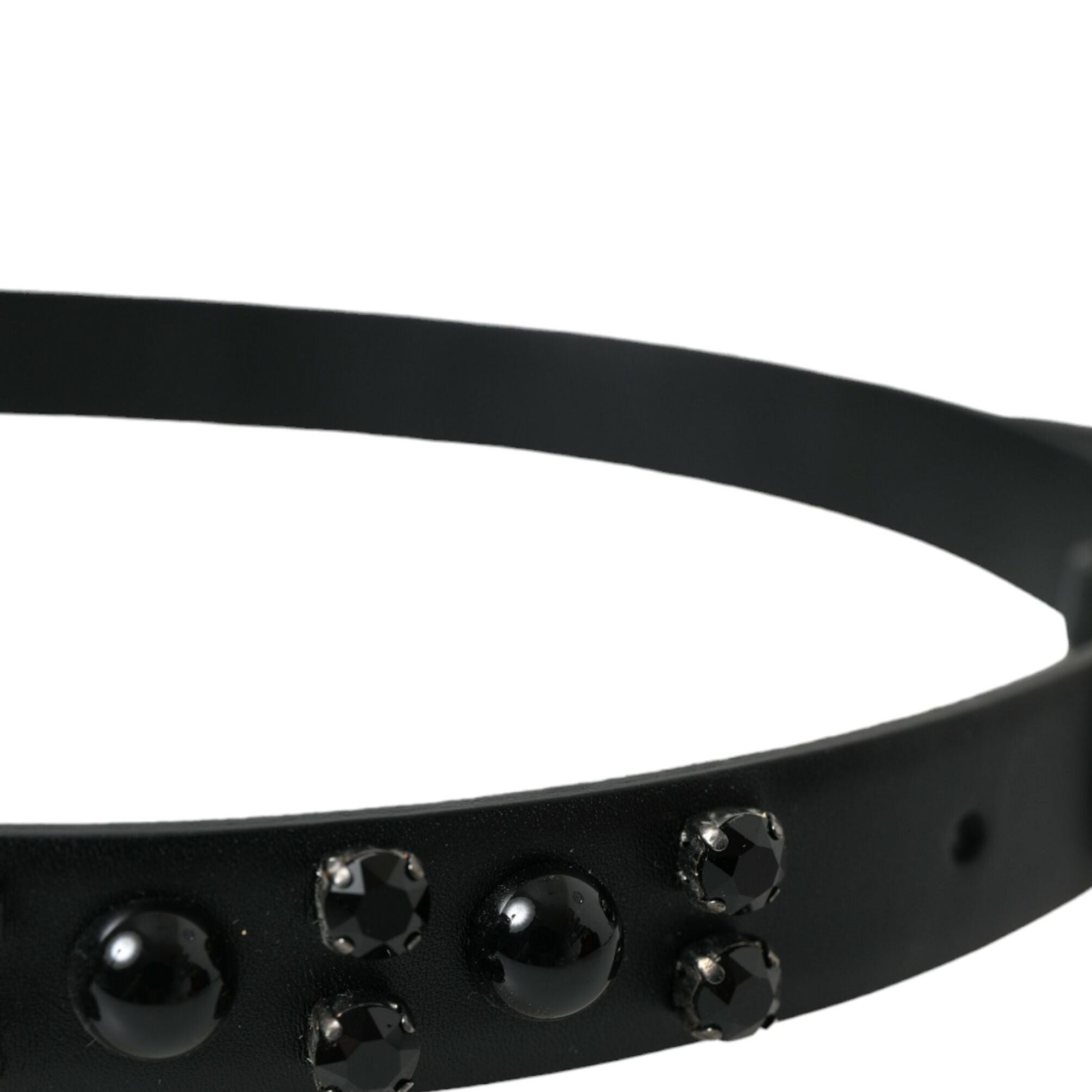 Dolce & Gabbana Black Embellished Leather Engraved Buckle Belt