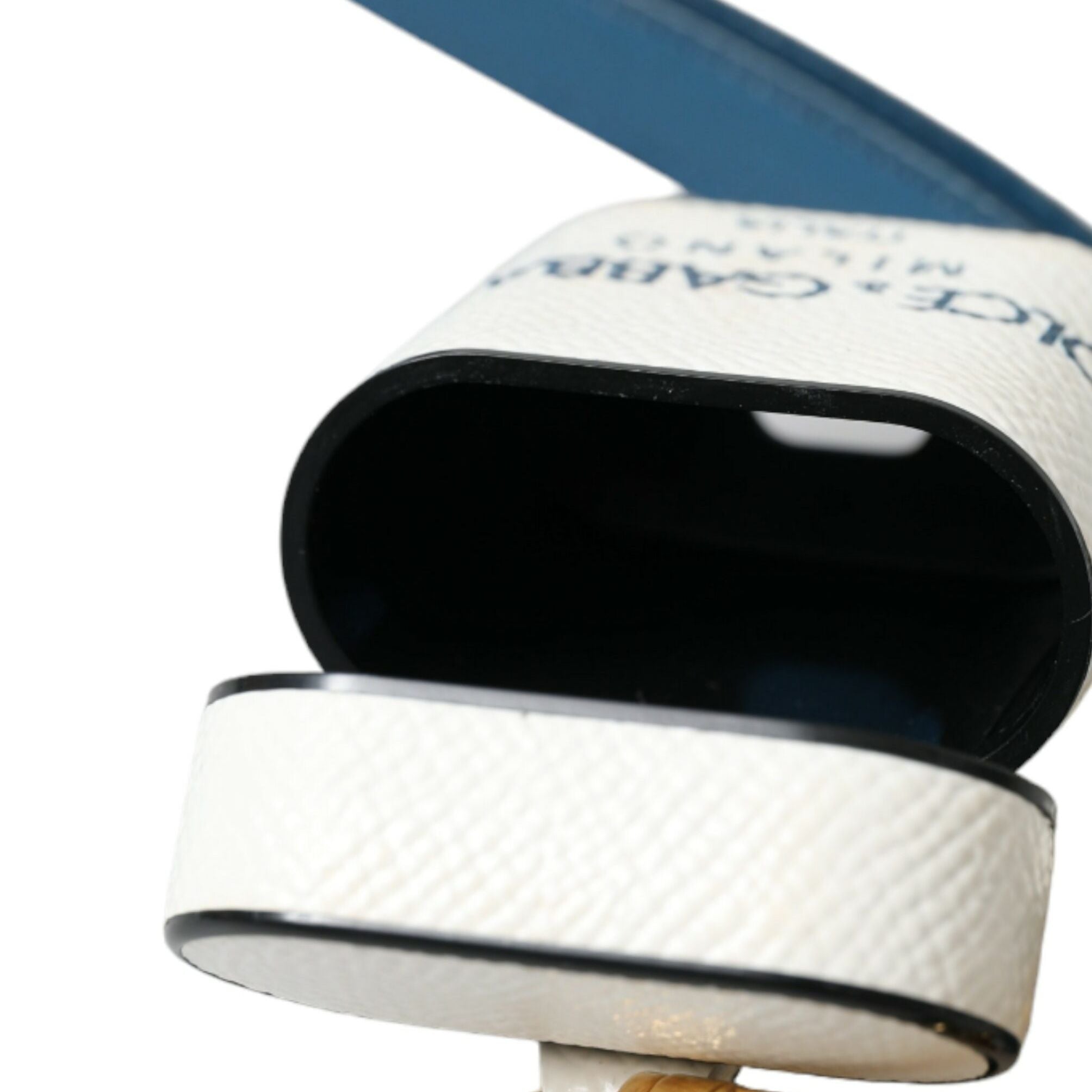 Dolce & Gabbana White Blue Calf Leather Logo Print Strap Airpods Case