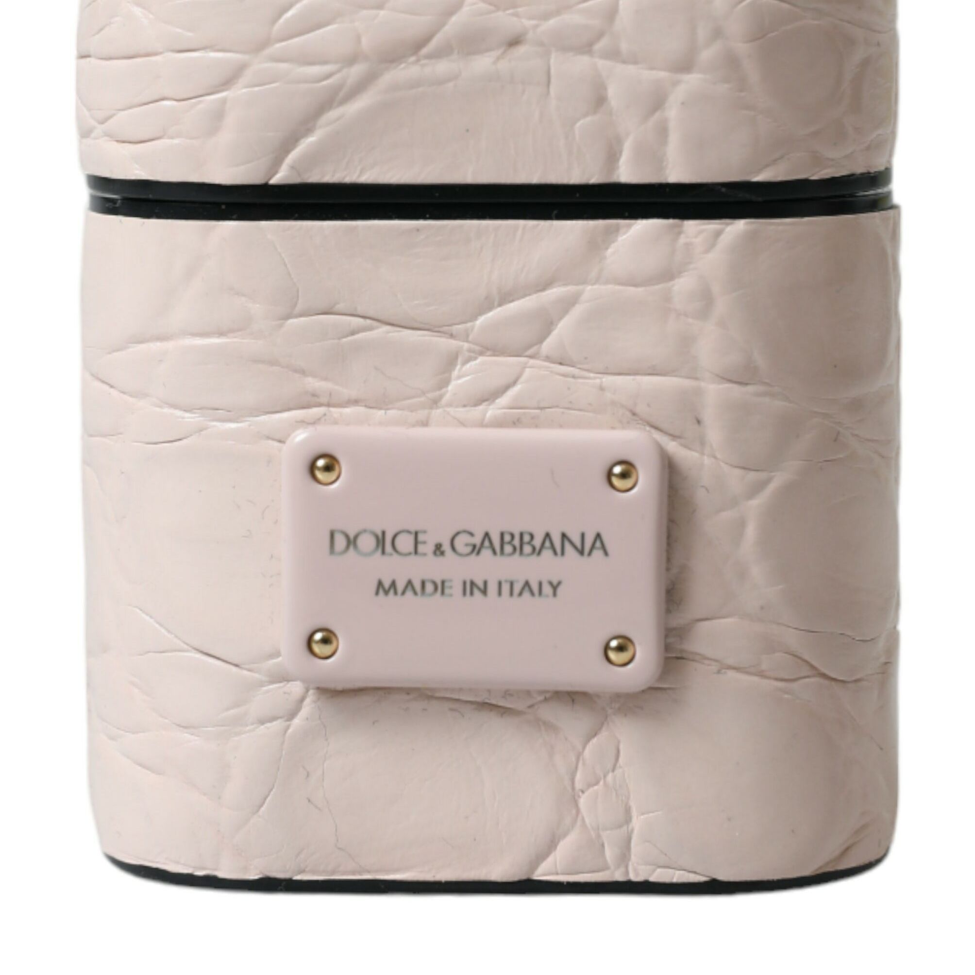 Dolce & Gabbana Light Pink Calf Leather Metal Logo Plaque Airpods Case