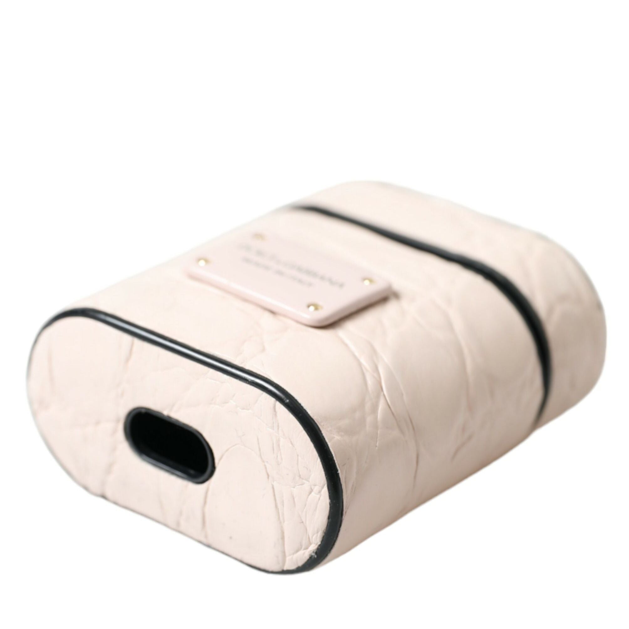 Dolce & Gabbana Light Pink Calf Leather Metal Logo Plaque Airpods Case