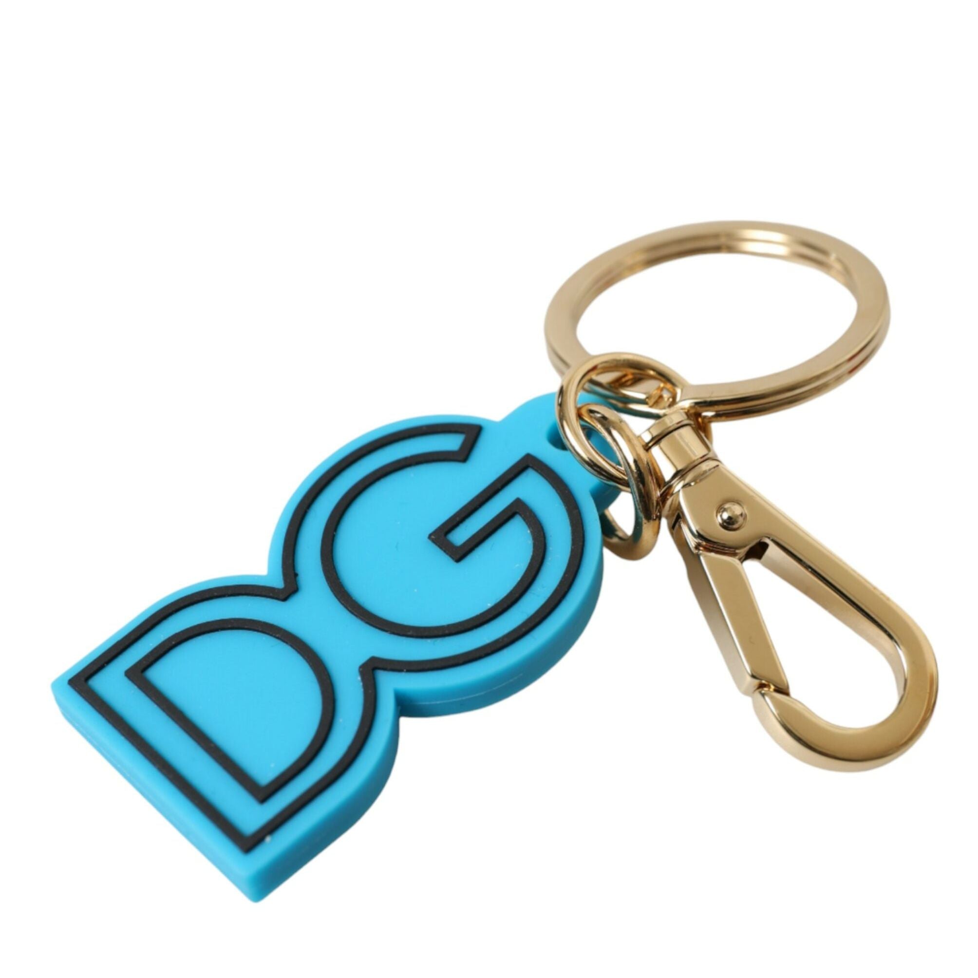 Dolce & Gabbana Blue Rubber Gold Tone Metal DG Logo Keyring Keychain