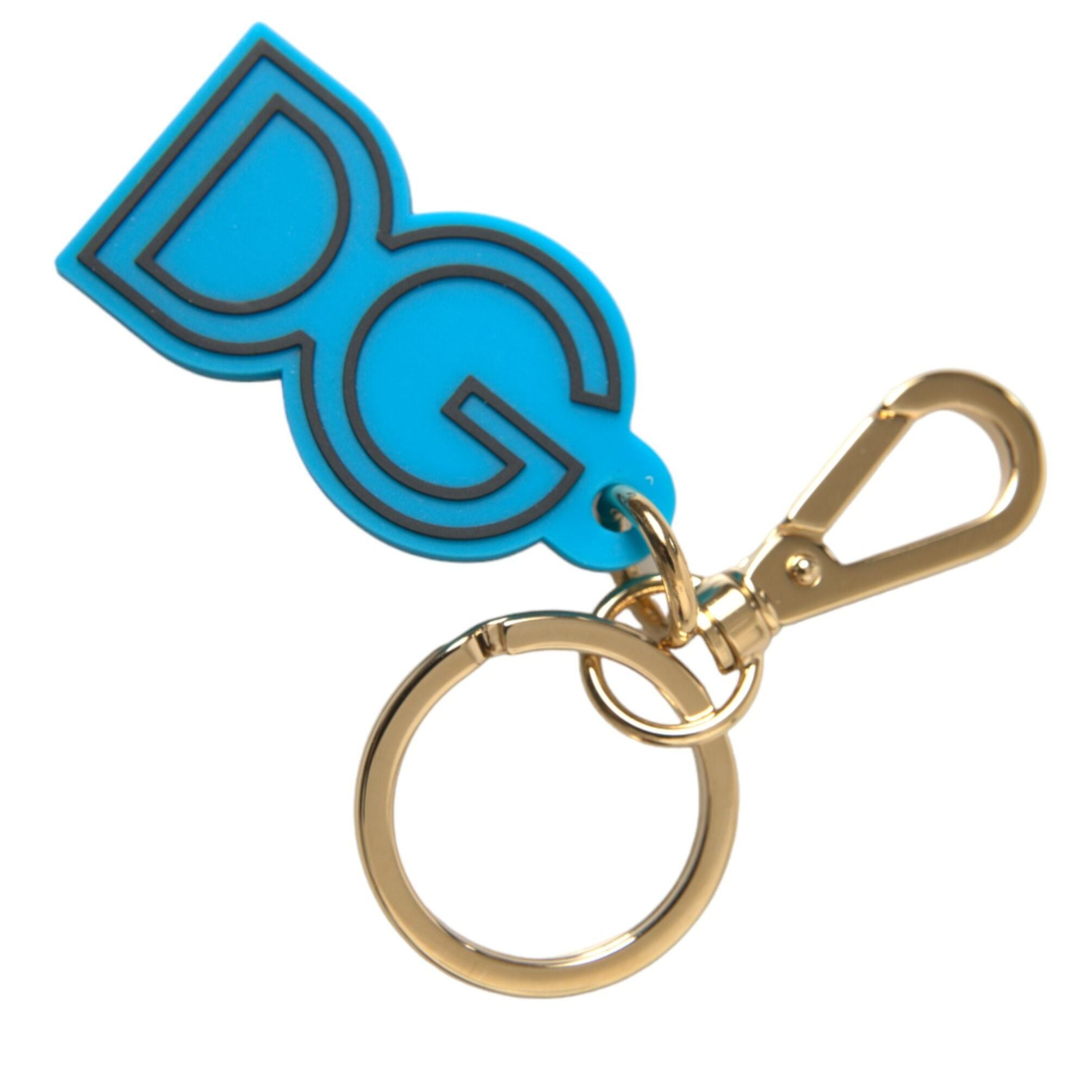 Dolce & Gabbana Blue Rubber Gold Tone Metal DG Logo Keyring Keychain