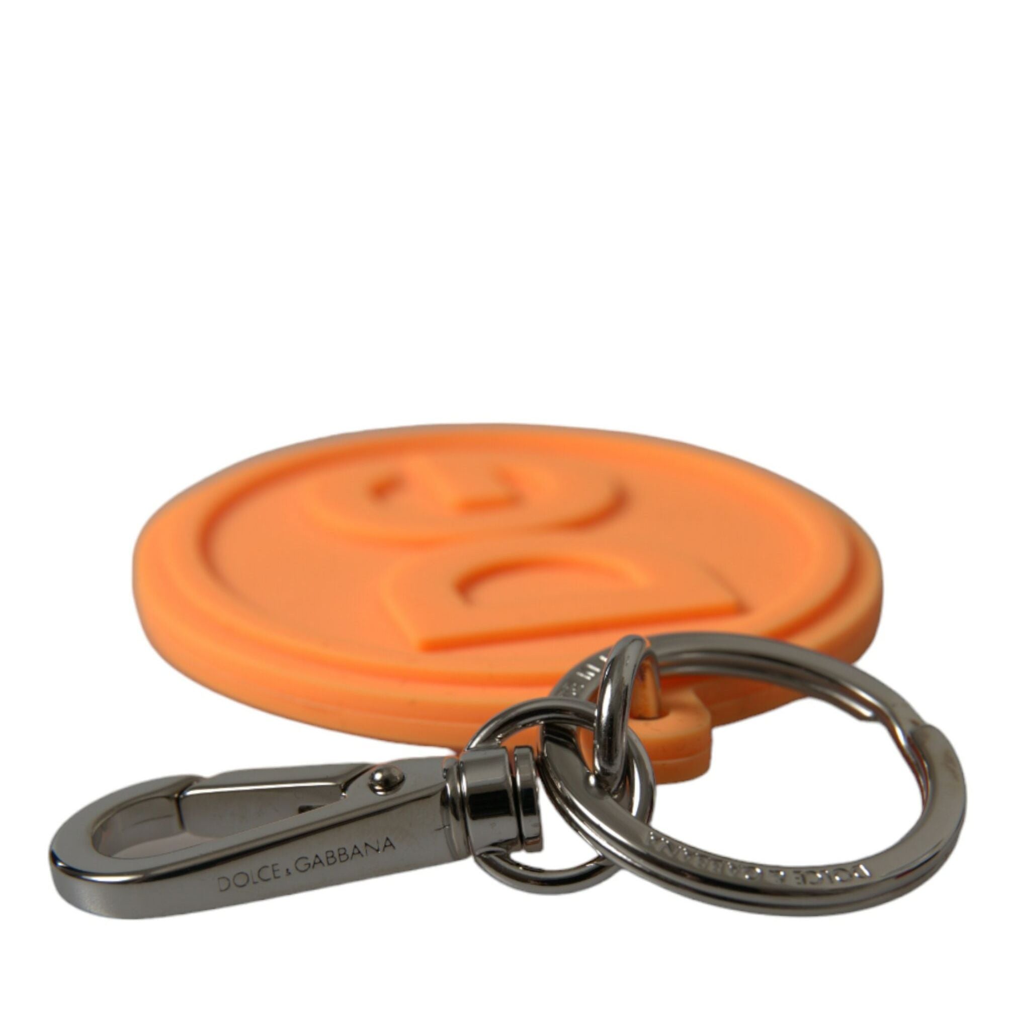 Dolce & Gabbana Orange Rubber DG Logo Silver Brass Metal Keyring Keychain