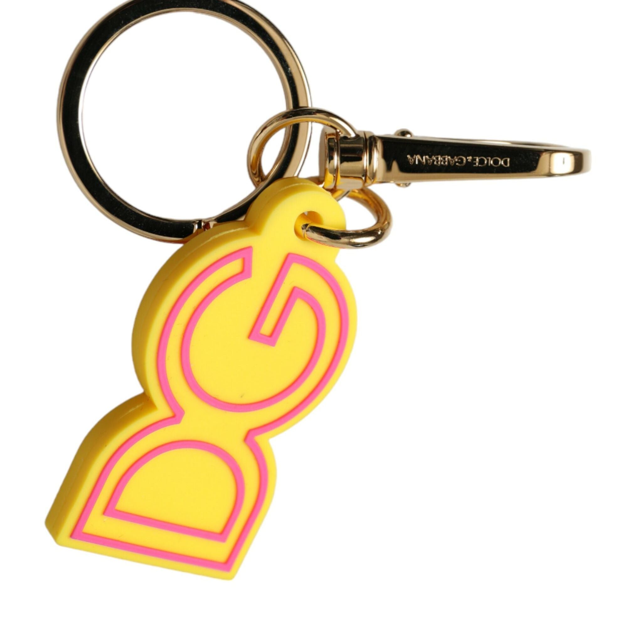 Dolce & Gabbana Yellow Rubber Gold Tone Metal DG Logo Keyring Keychain
