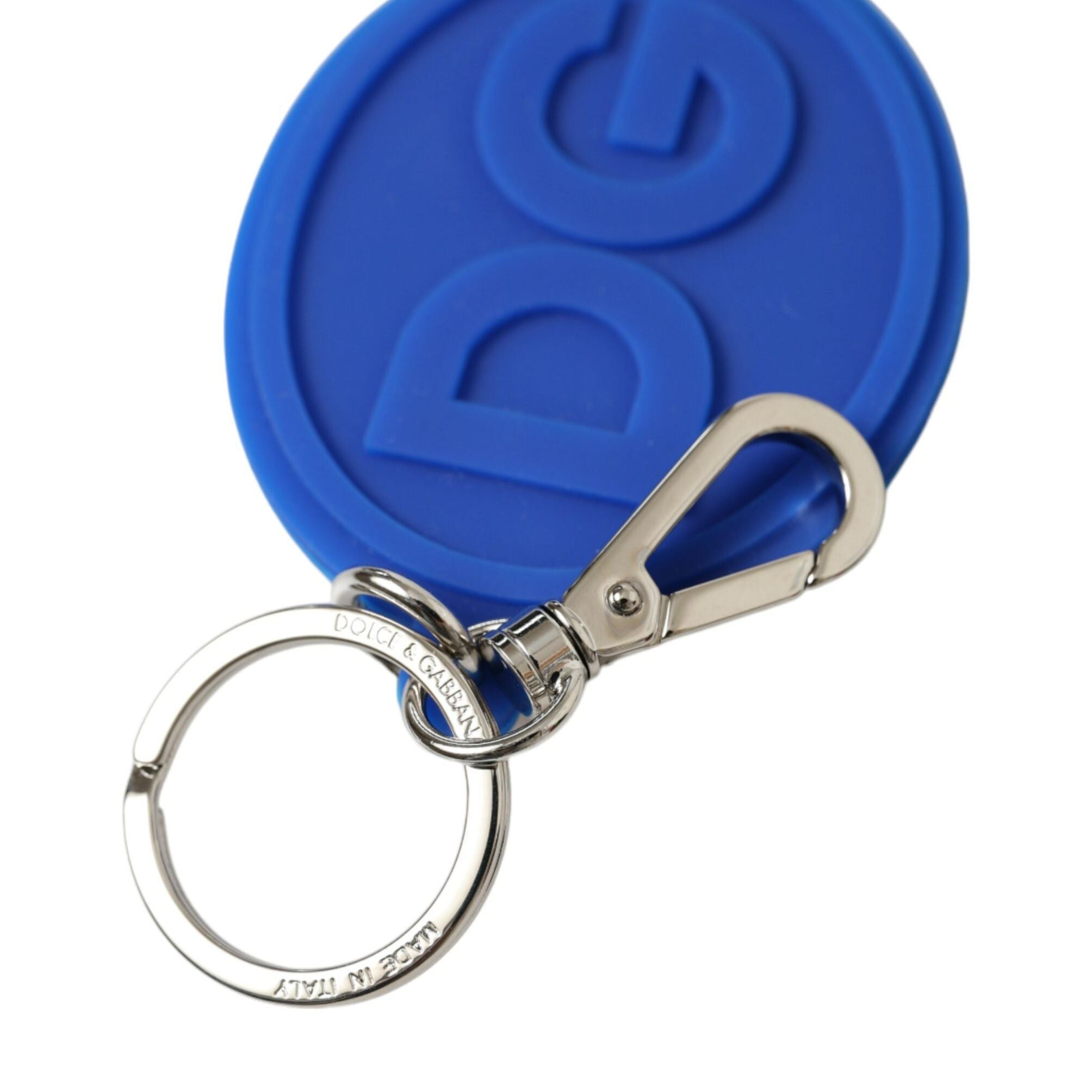 Dolce & Gabbana Blue Rubber DG Logo Silver Brass Metal Keyring Keychain