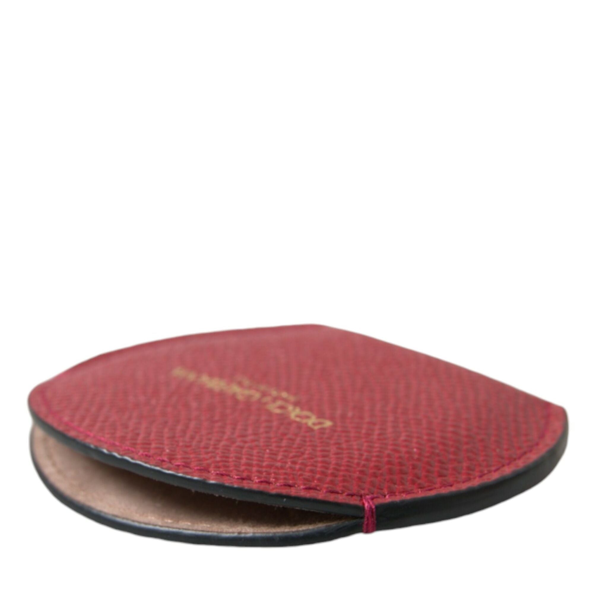 Dolce & Gabbana Red Calfskin Leather Round Logo Hand Mirror Holder