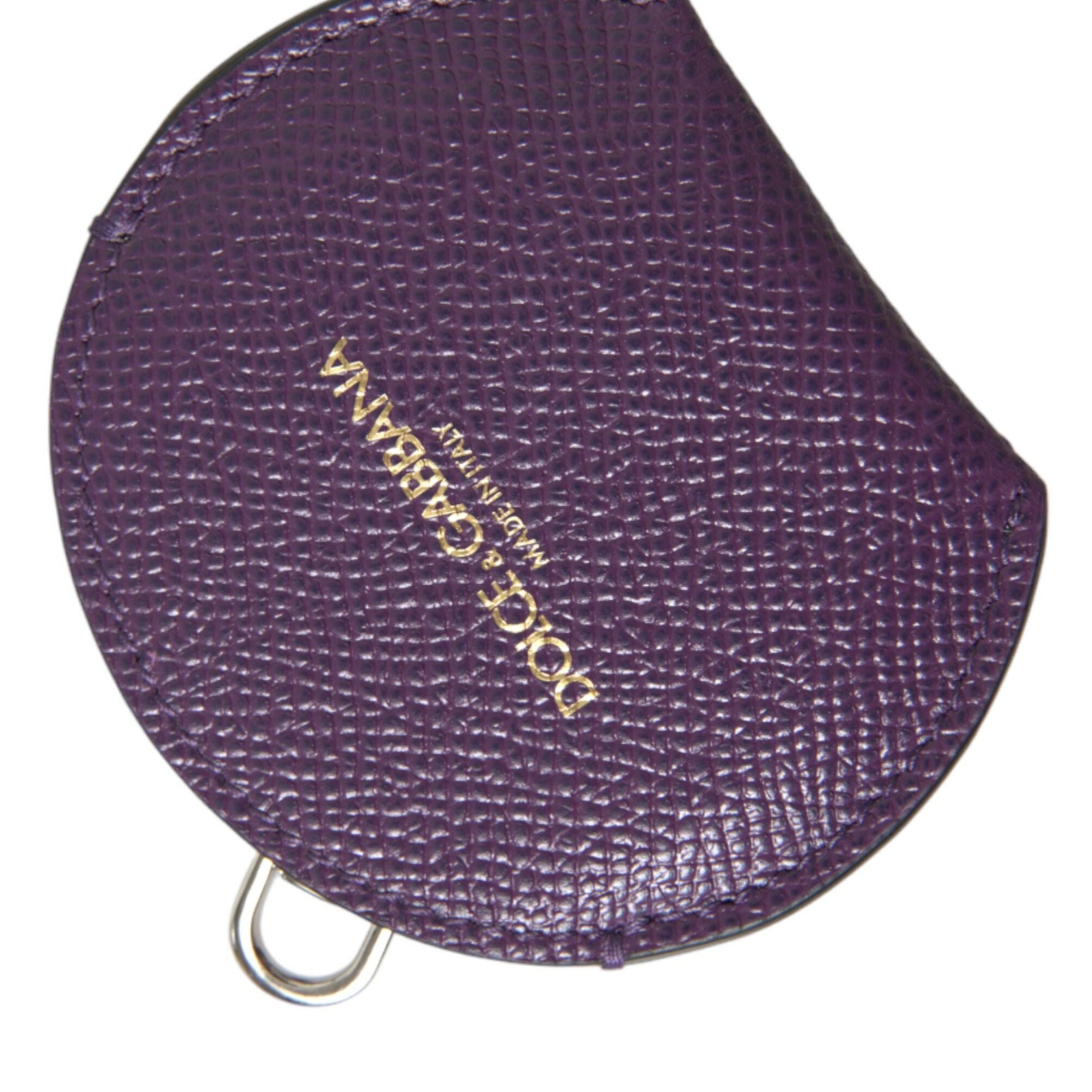 Dolce & Gabbana Purple Calfskin Leather Round Logo Hand Mirror Holder