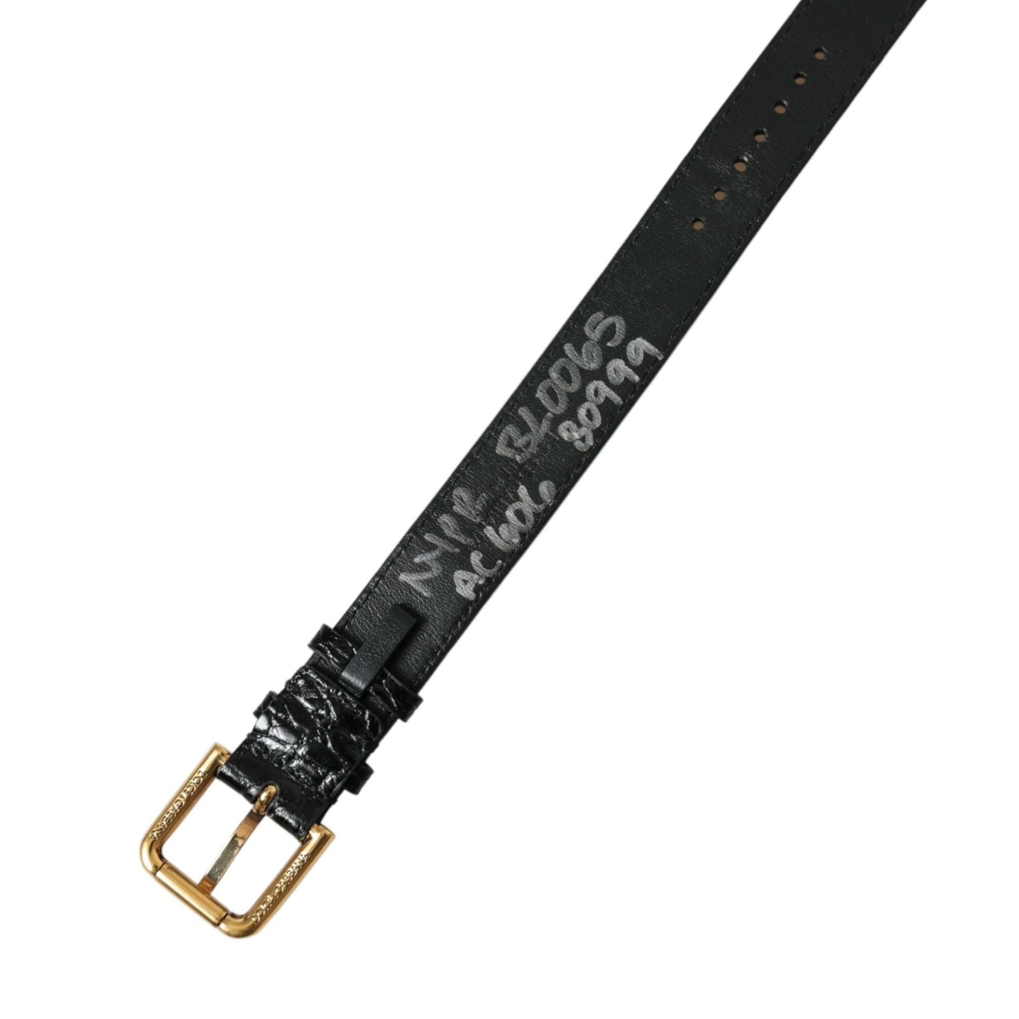 Dolce & Gabbana Black Textured Leather Gold Tone Metal Buckle Armband