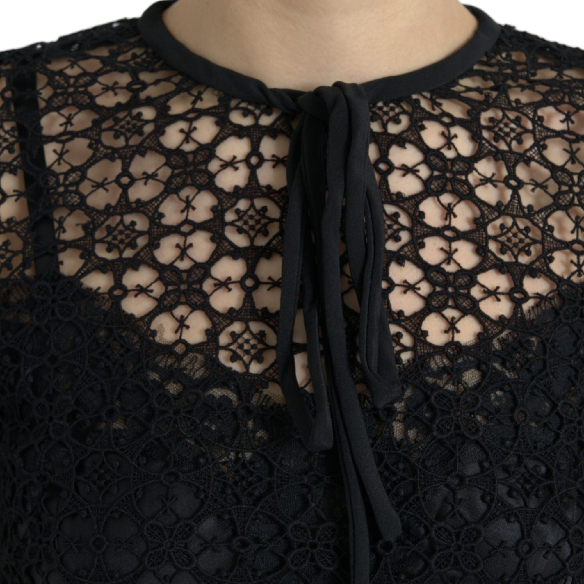 Dolce & Gabbana Black Floral Lace Short Sleeves Blouse Top
