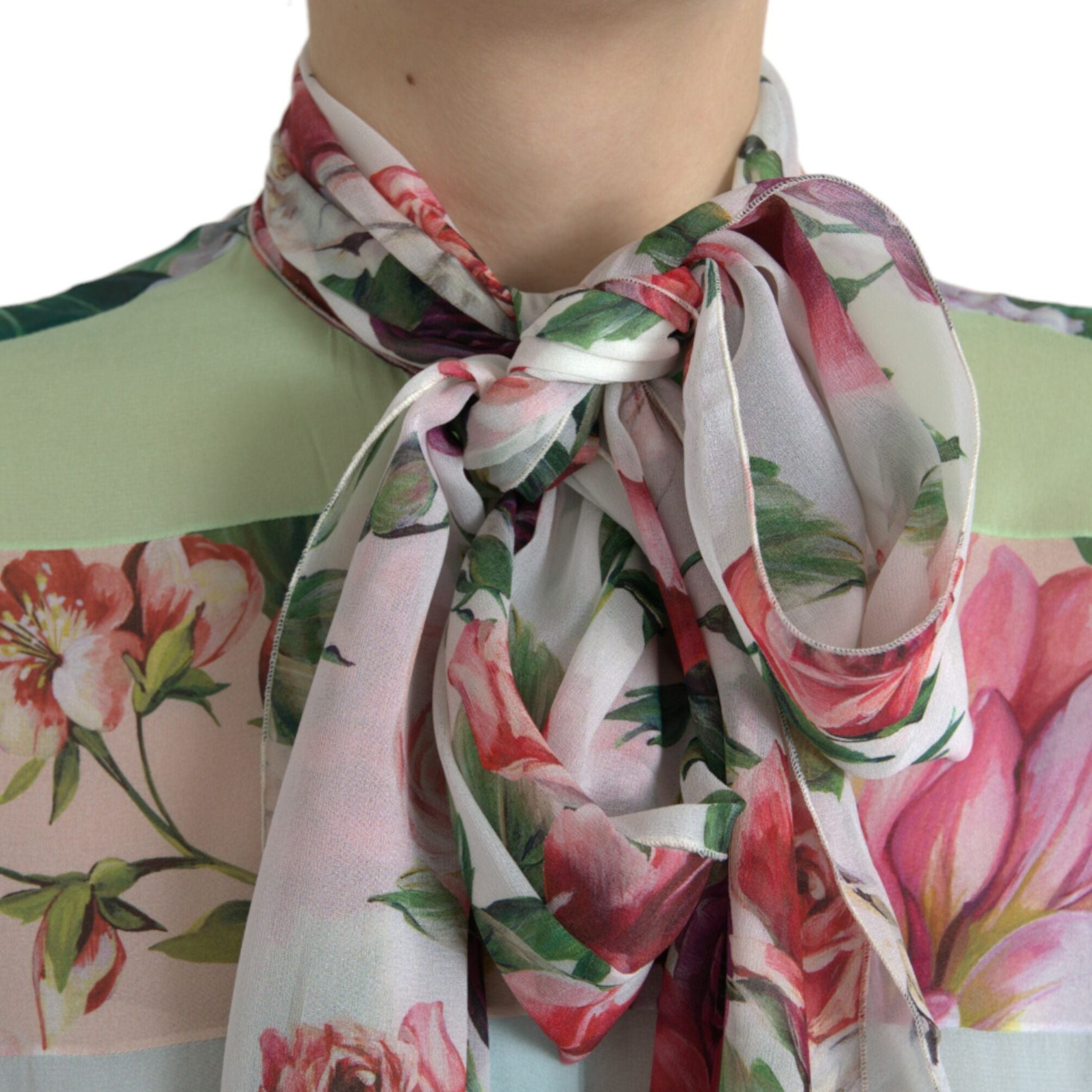 Dolce & Gabbana Multicolor Floral Patchwork Ascot Collar Top