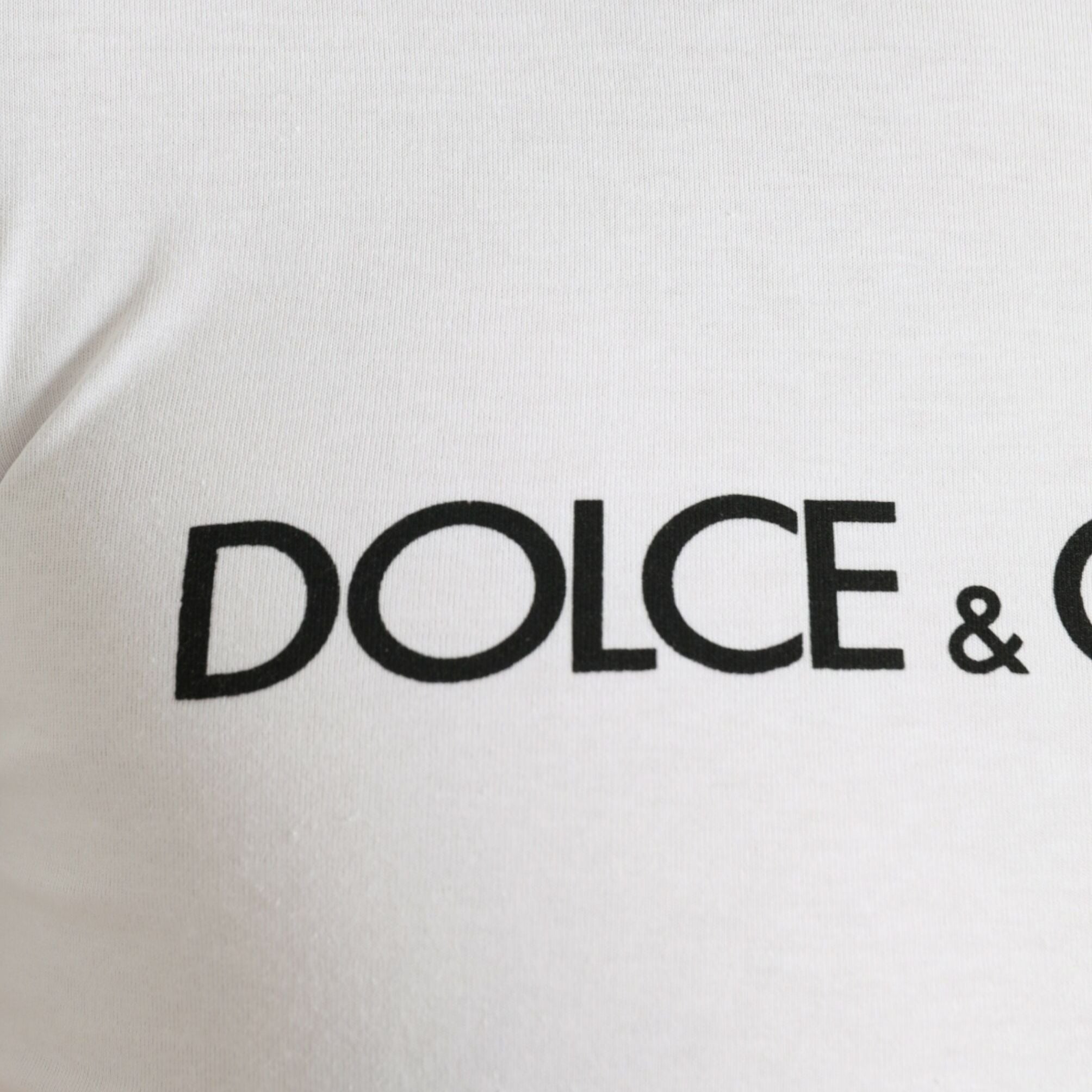 Dolce & Gabbana White Logo Print Cotton Crew Neck T-shirt