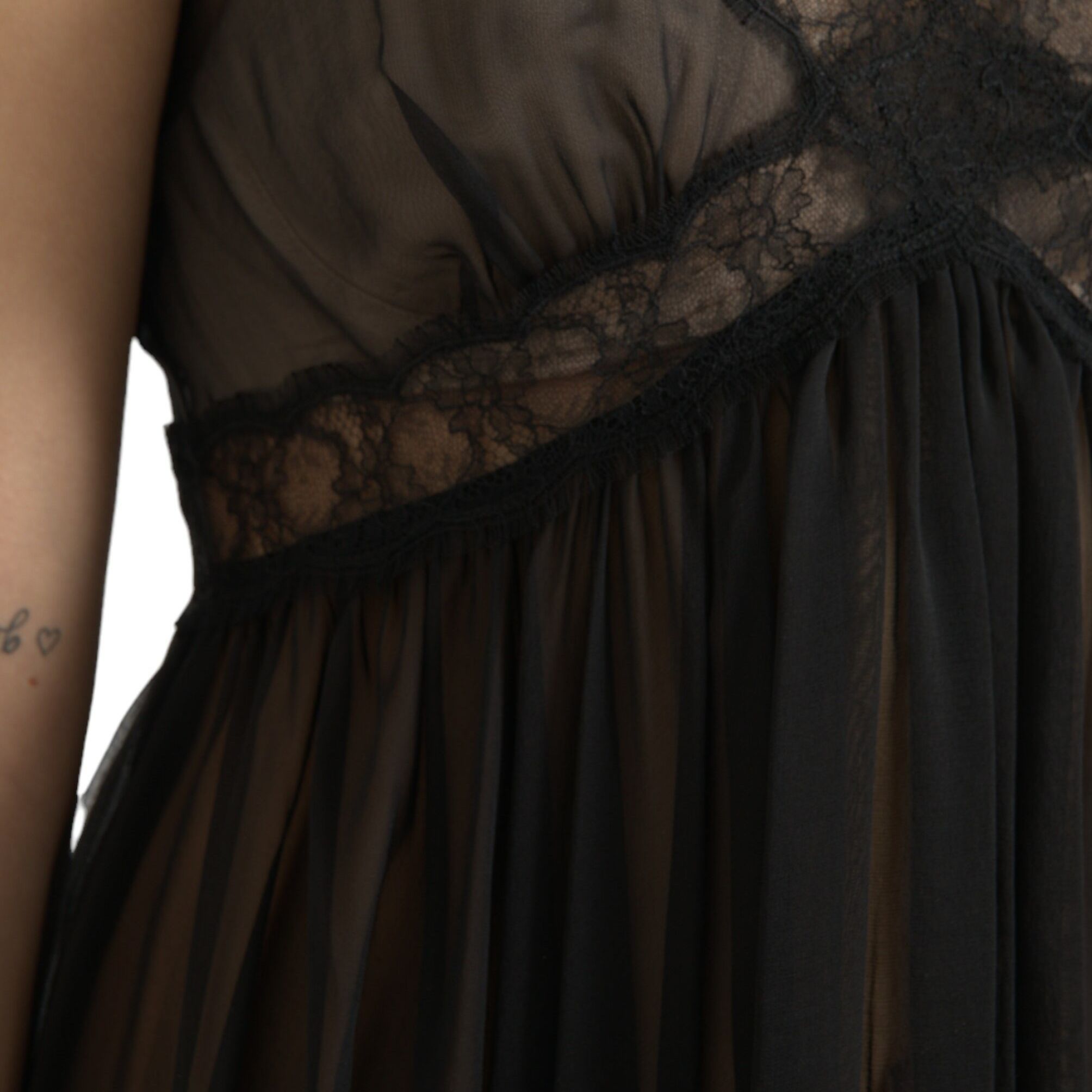 Dolce & Gabbana Black Silk Pleated Lace Chiffon Mini Dress