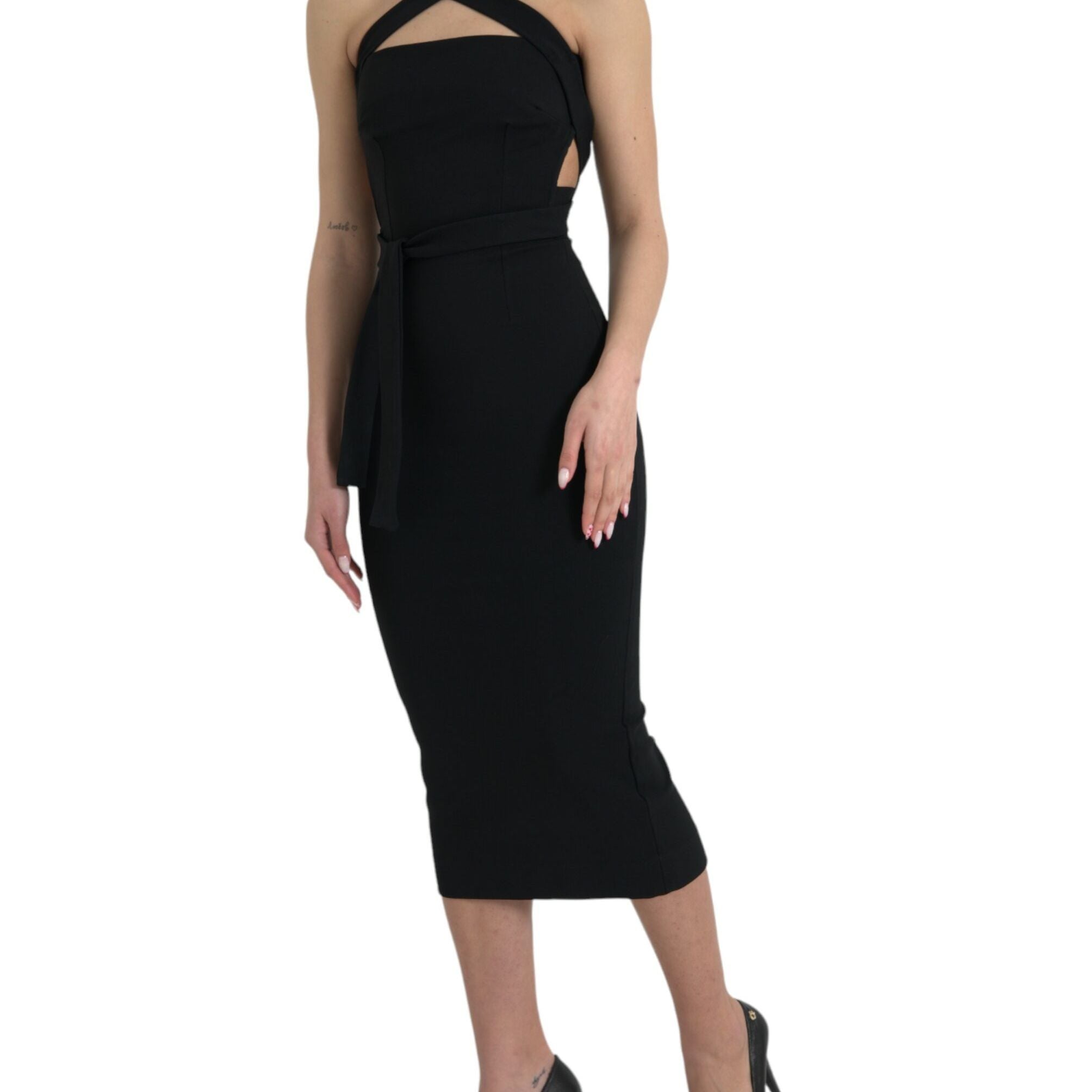 Dolce & Gabbana Black Sheath Halter Sleeveless Midi Dress