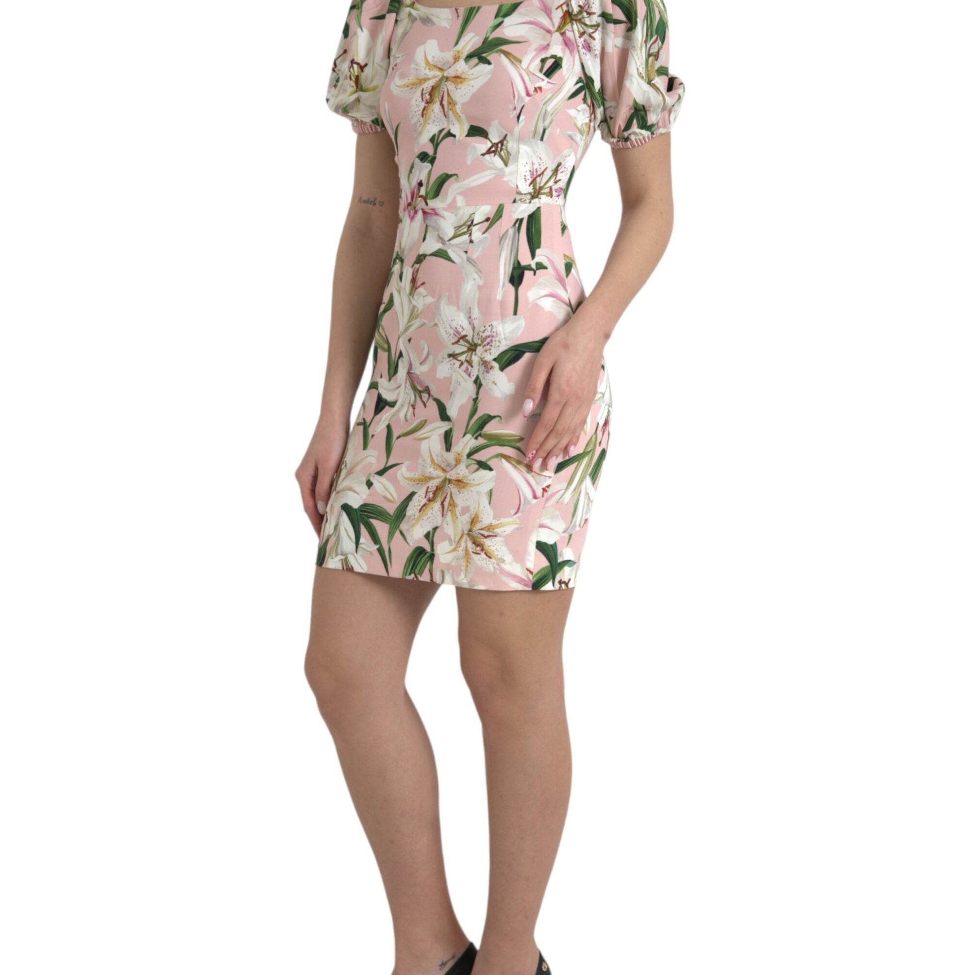 Dolce & Gabbana Pink Lily Viscose Sheath Stretch Mini Dress