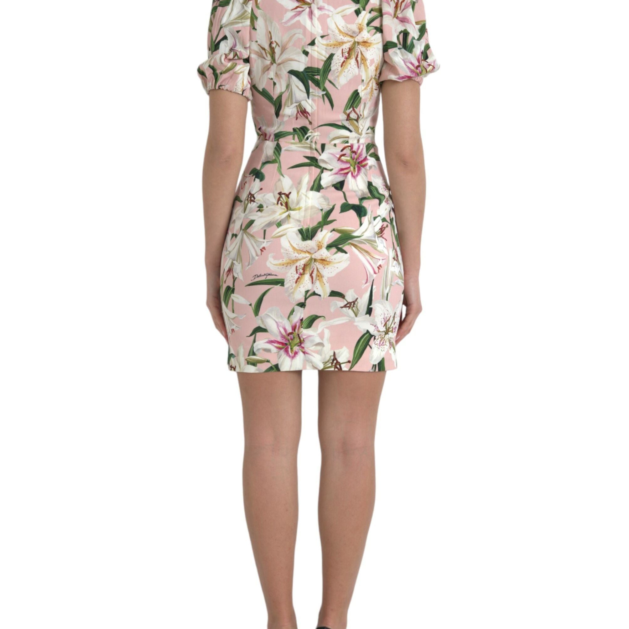 Dolce & Gabbana Pink Lily Viscose Sheath Stretch Mini Dress
