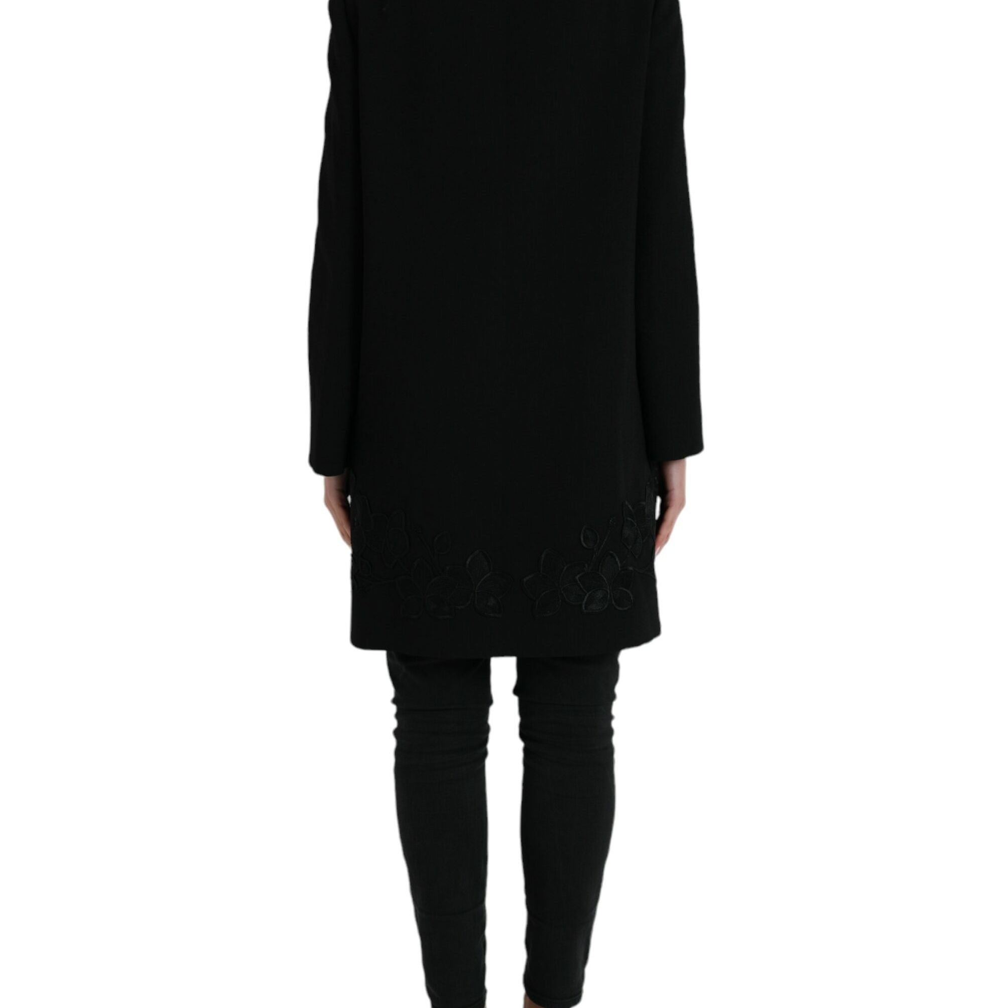 Dolce & Gabbana Black Floral Wool Button Embellished Jacket