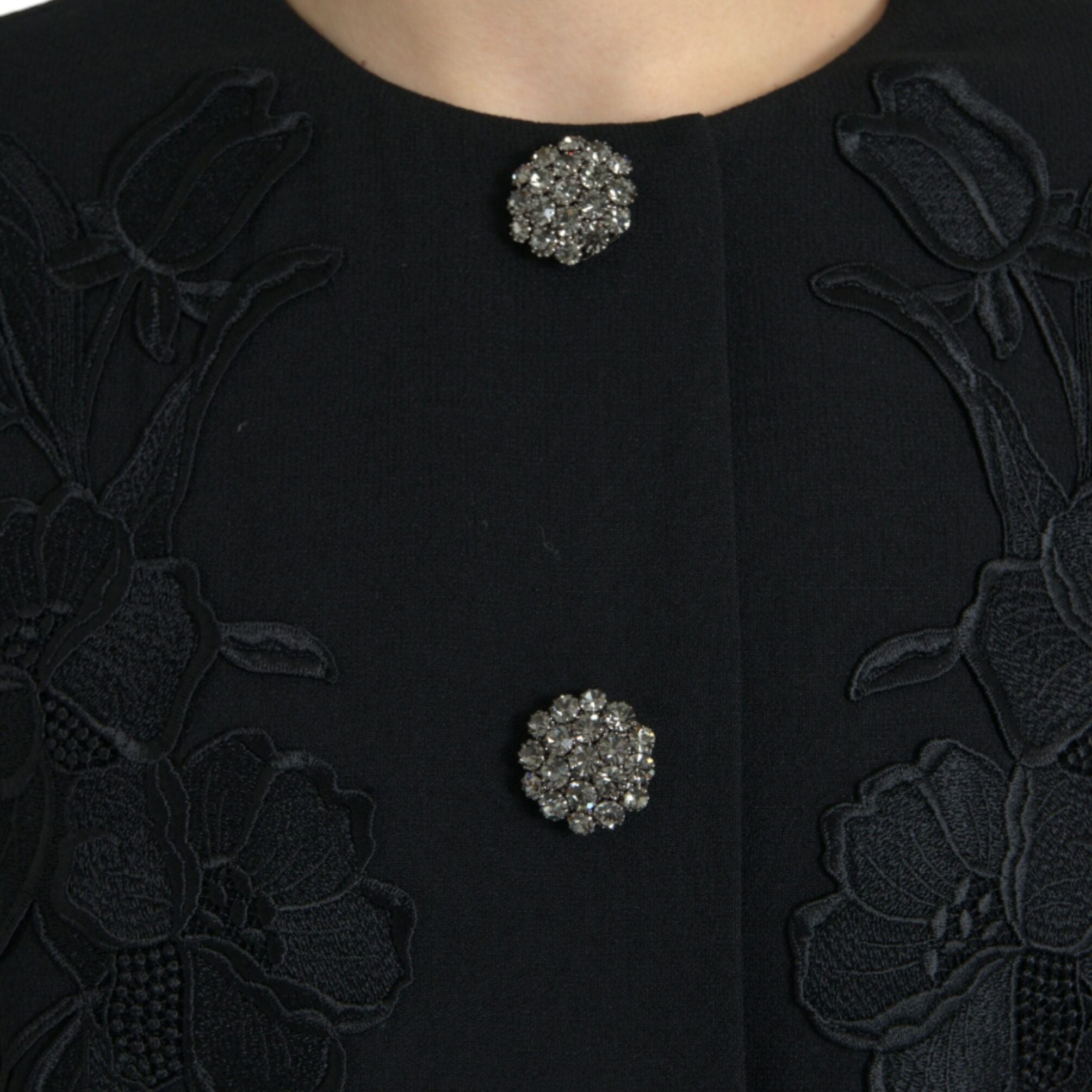 Dolce & Gabbana Black Floral Wool Button Embellished Jacket