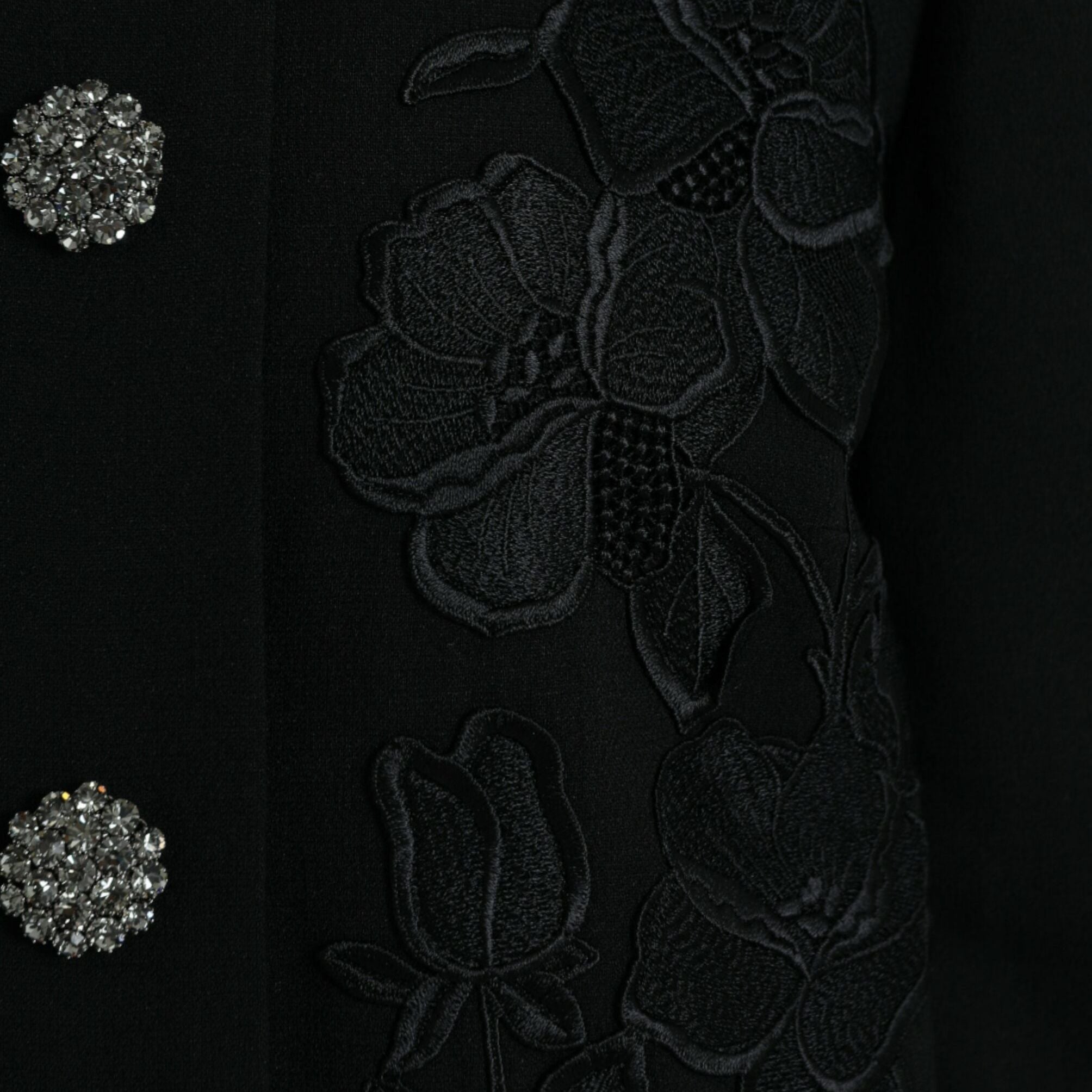 Dolce & Gabbana Black Floral Wool Button Embellished Jacket