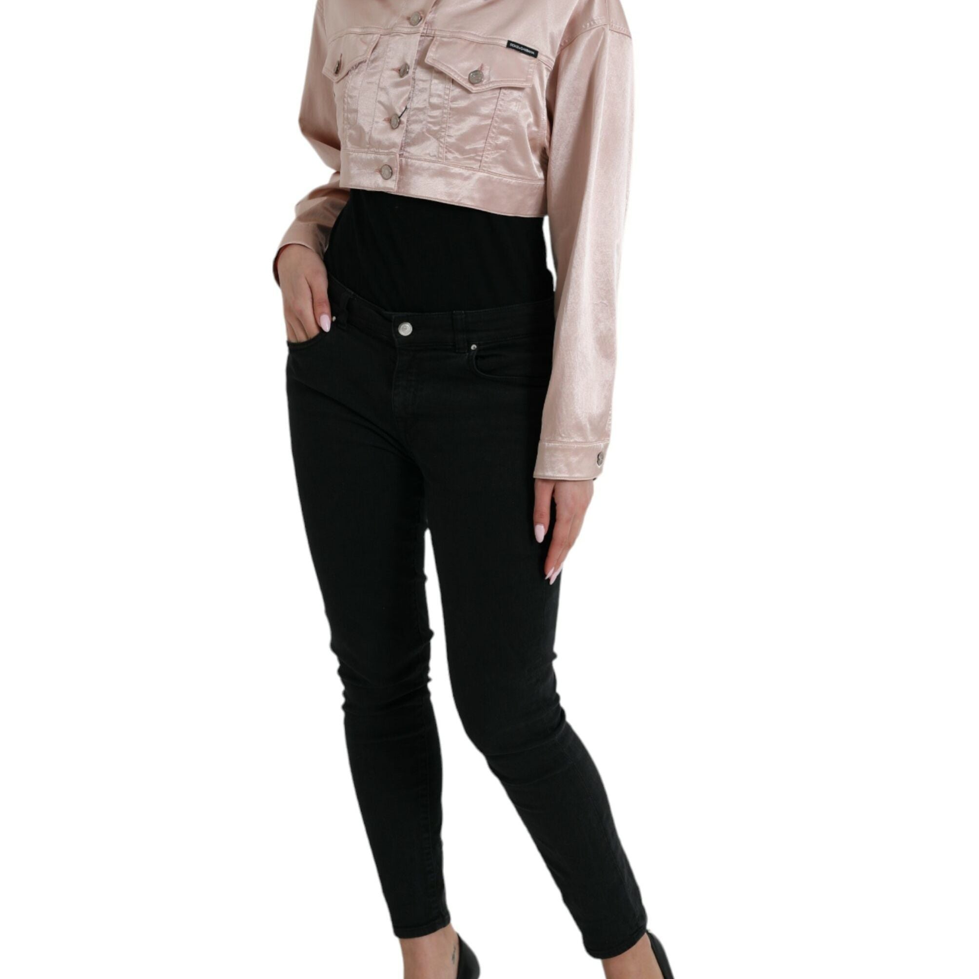 Dolce & Gabbana Pink Cotton Stretch Collared Cropped Jacket