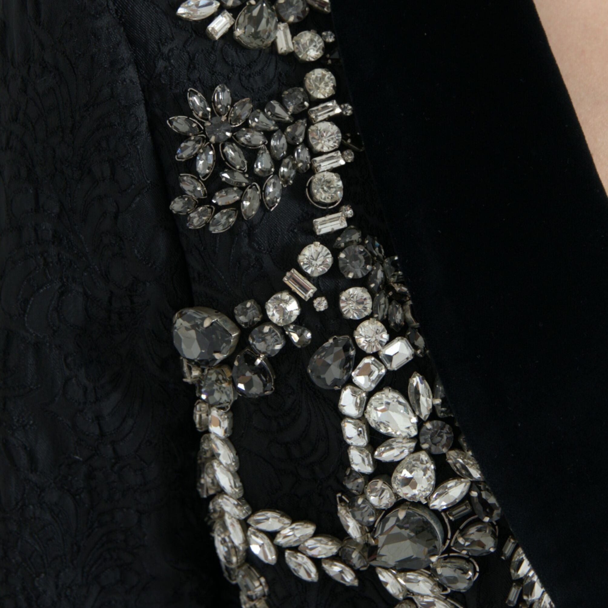 Dolce & Gabbana Black Crystal Embellished Overcoat Jacket