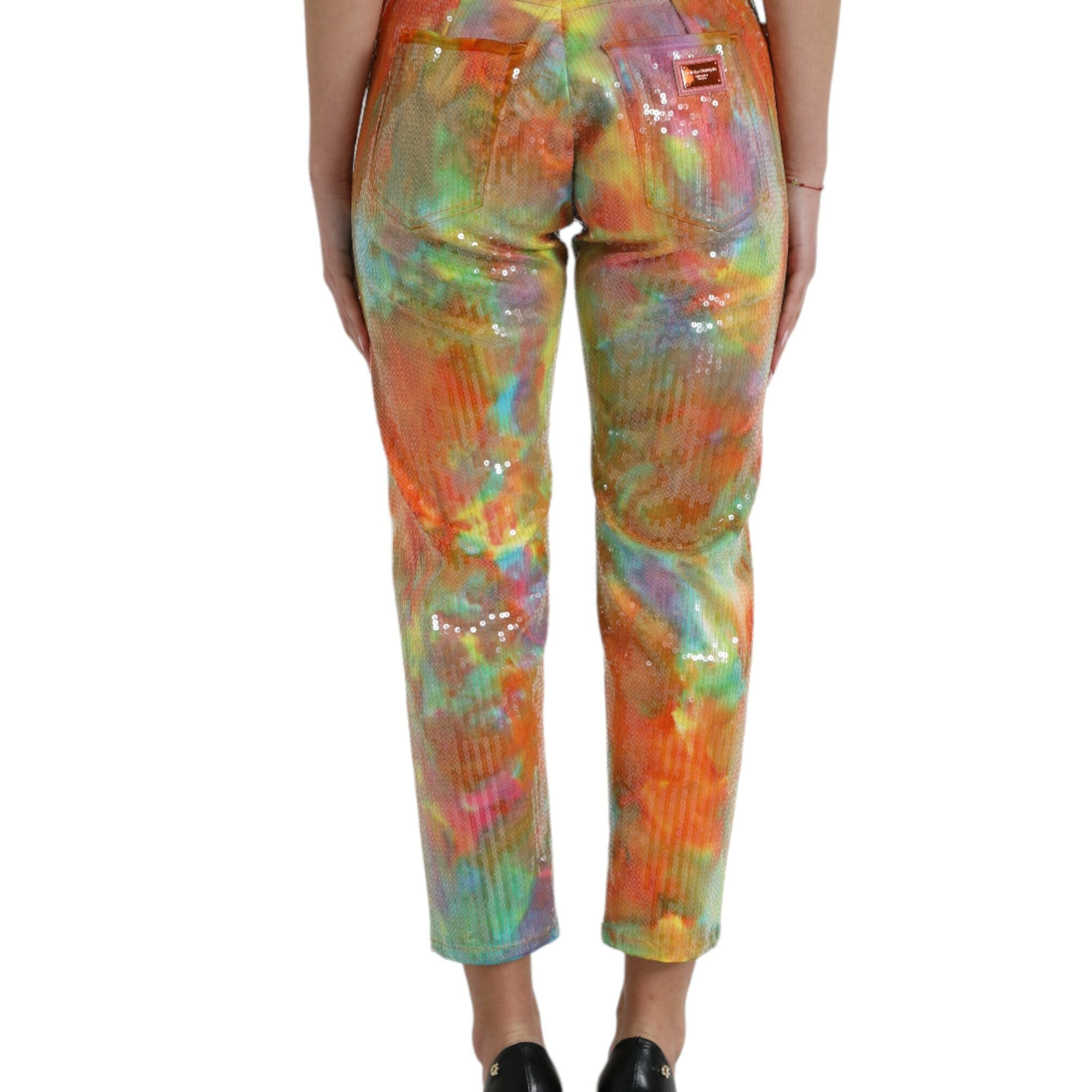 Dolce & Gabbana Multicolor Tie Dye Sequined High Waist Cropped Pants