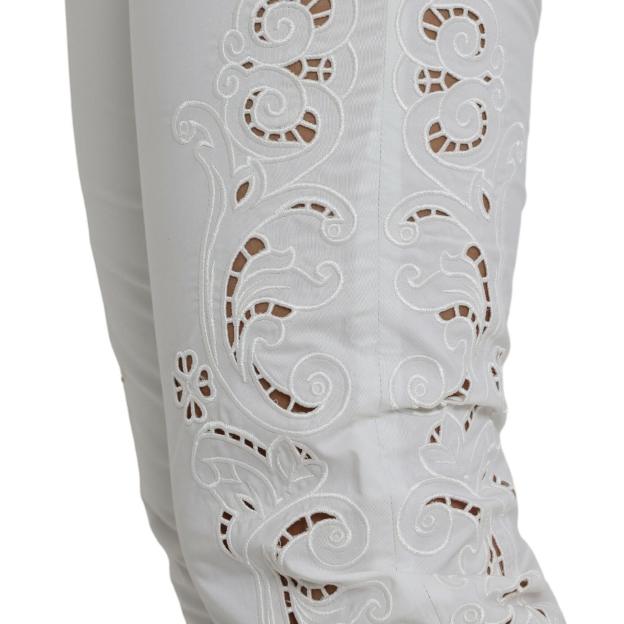 Dolce & Gabbana White Cut Out Cotton Mid Waist Cropped Pants