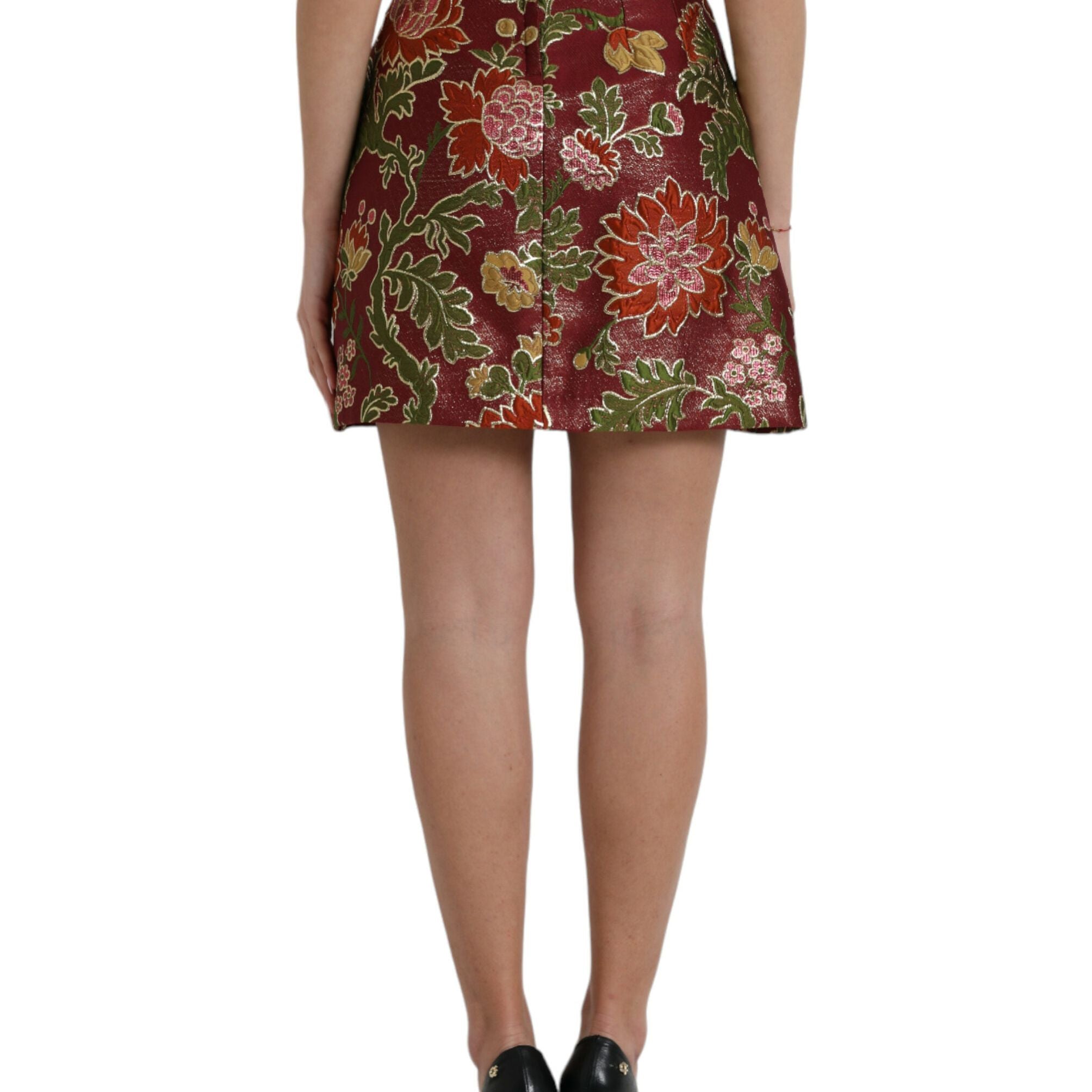 Dolce & Gabbana Maroon Floral Jacquard A-line Mini Skirt
