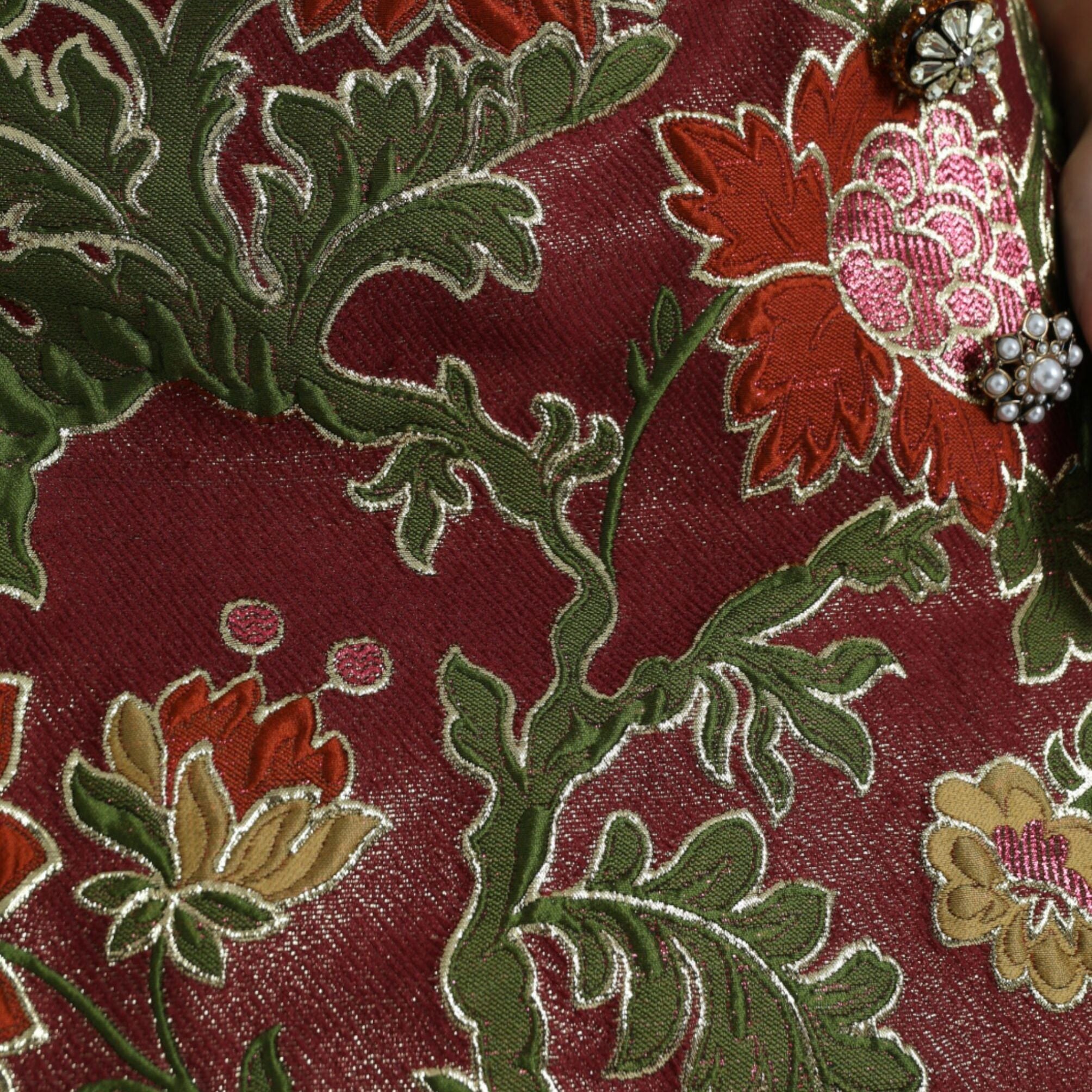 Dolce & Gabbana Maroon Floral Jacquard A-line Mini Skirt