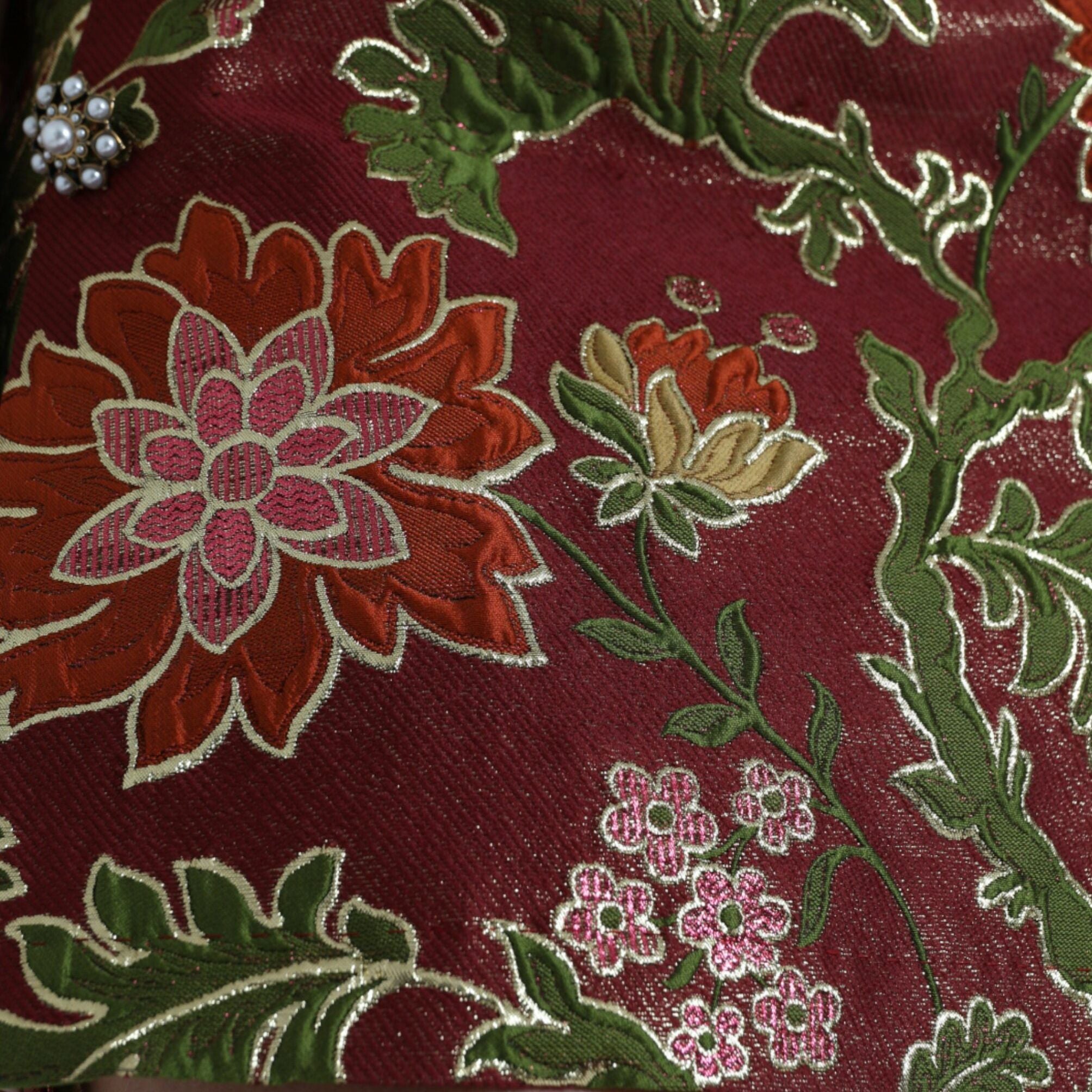 Dolce & Gabbana Maroon Floral Jacquard A-line Mini Skirt