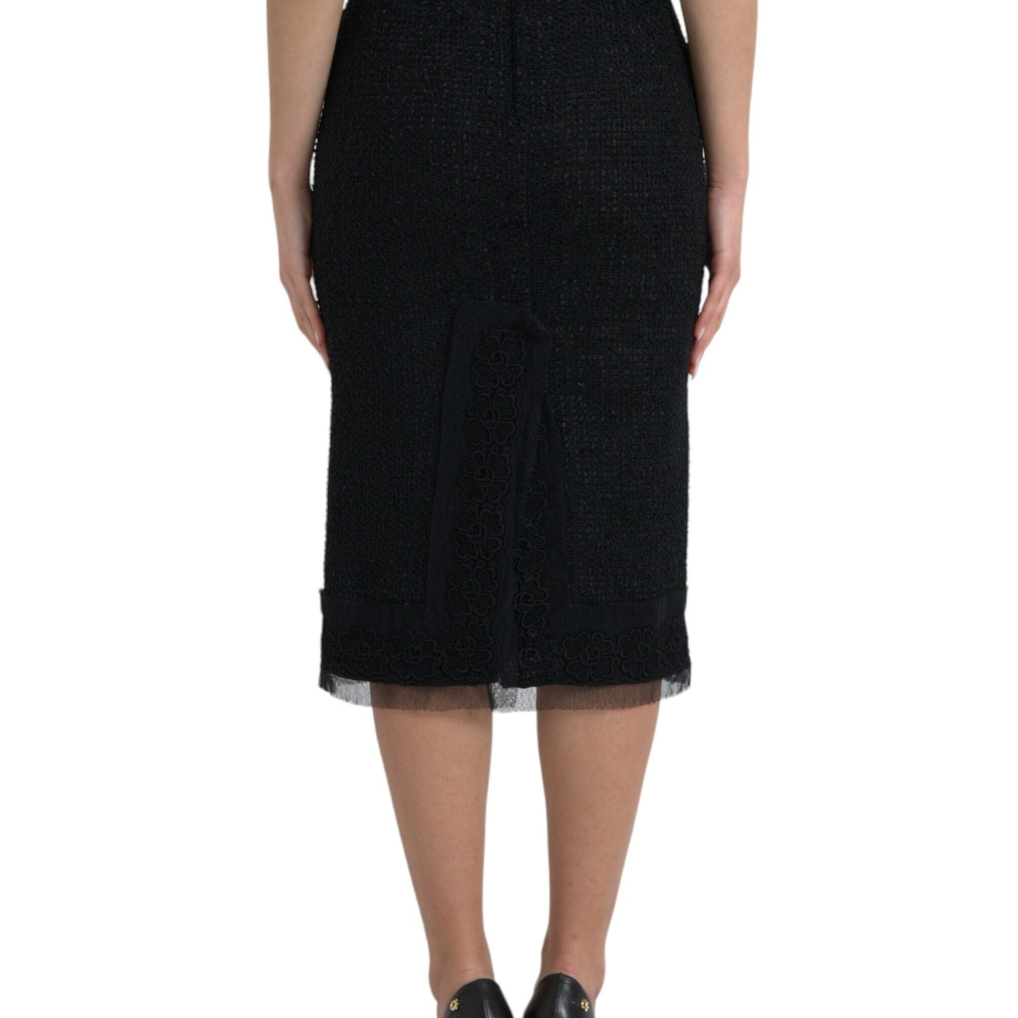 Dolce & Gabbana Black Wool High Waist Pencil Cut Midi Skirt