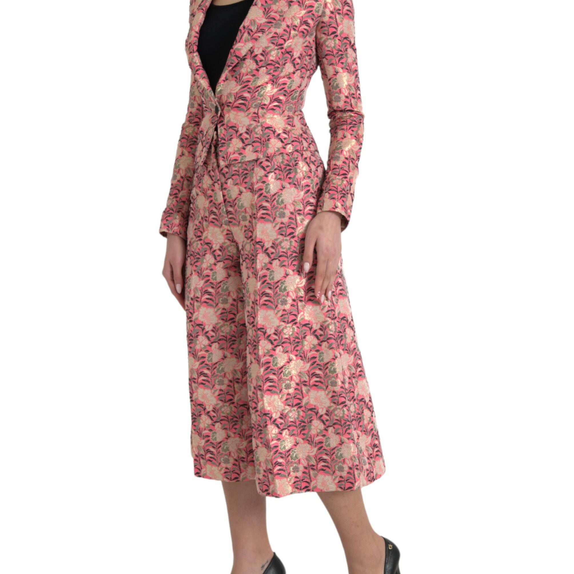 Dolce & Gabbana Pink Floral Jacquard Slim Fit 2 Piece Suit